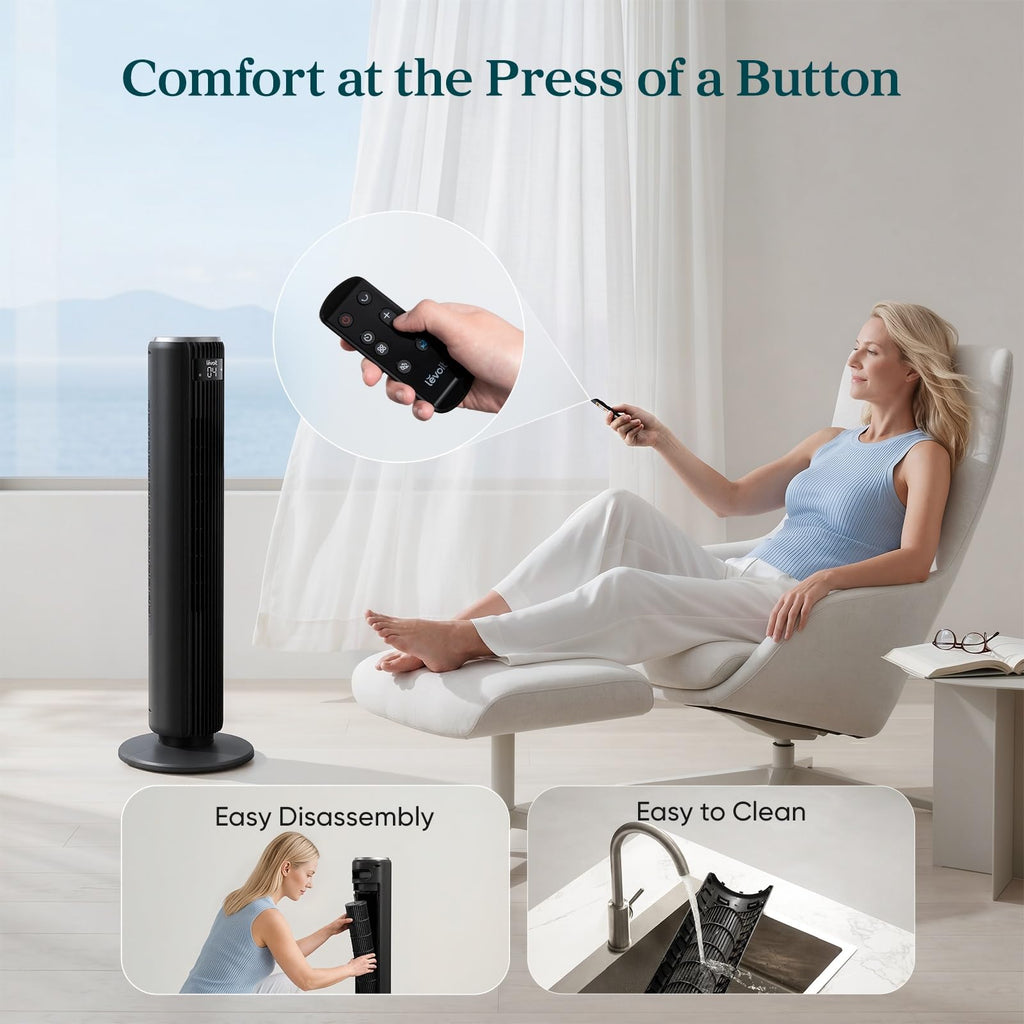 Levoit Tower Fan for Bedroom, Standing Fan with 36”-47” Adjustable Height