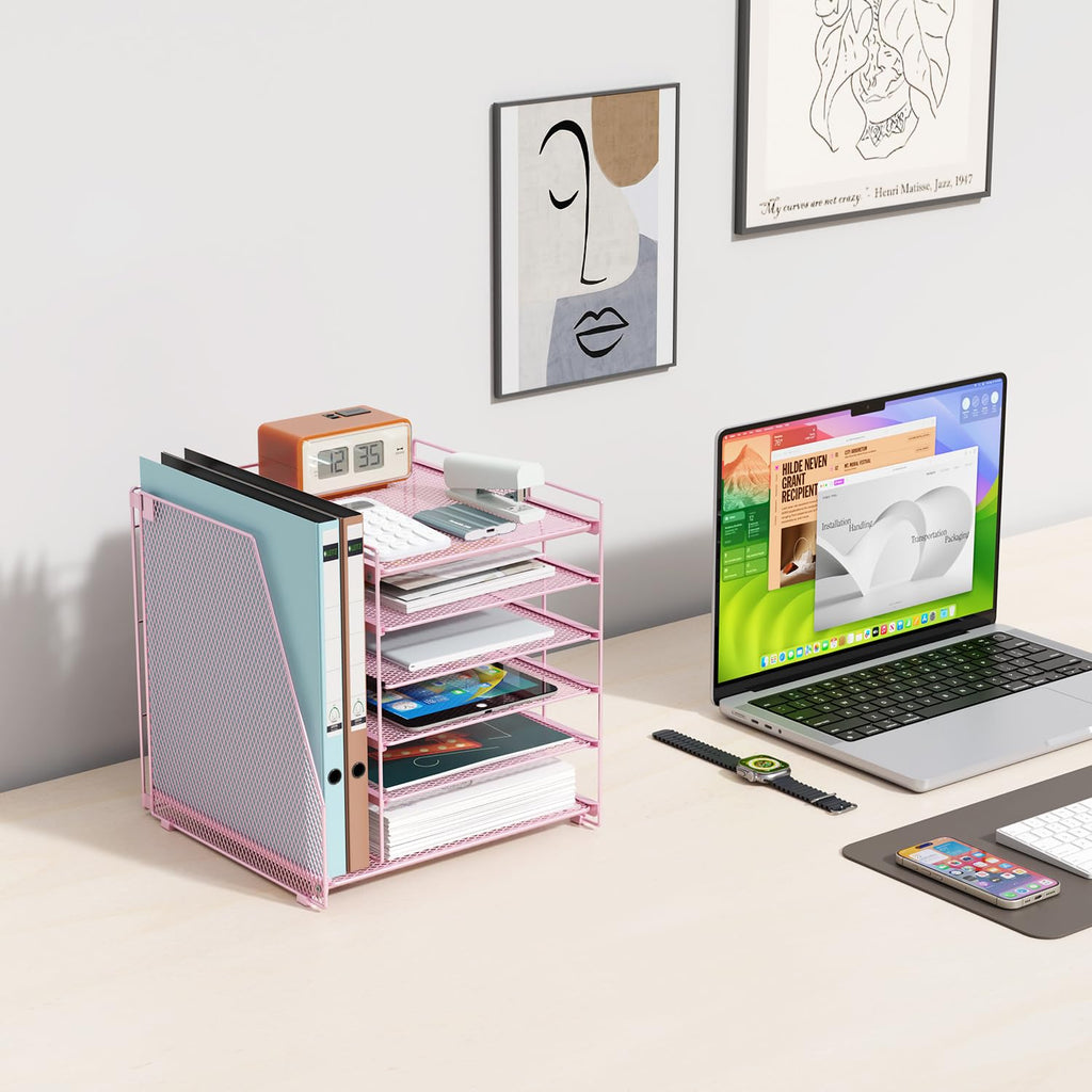Paper Organizer With Magazine Holder | (Black, 4-Tier)