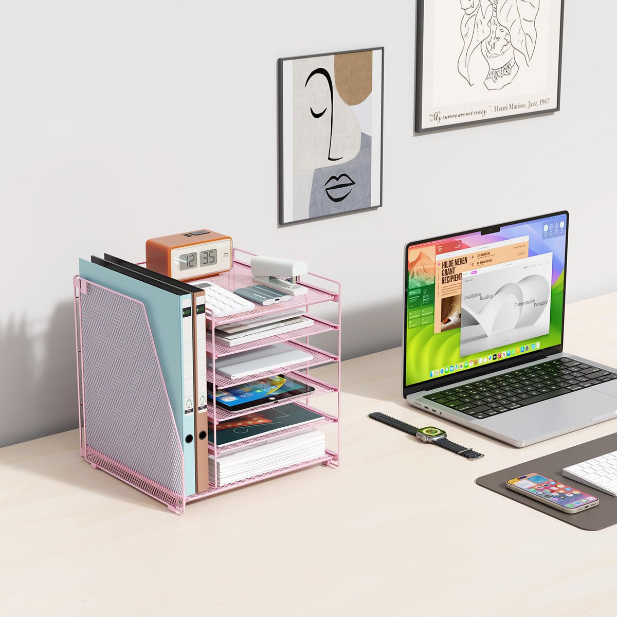 Paper Organizer With Magazine Holder | (Black, 4-Tier)