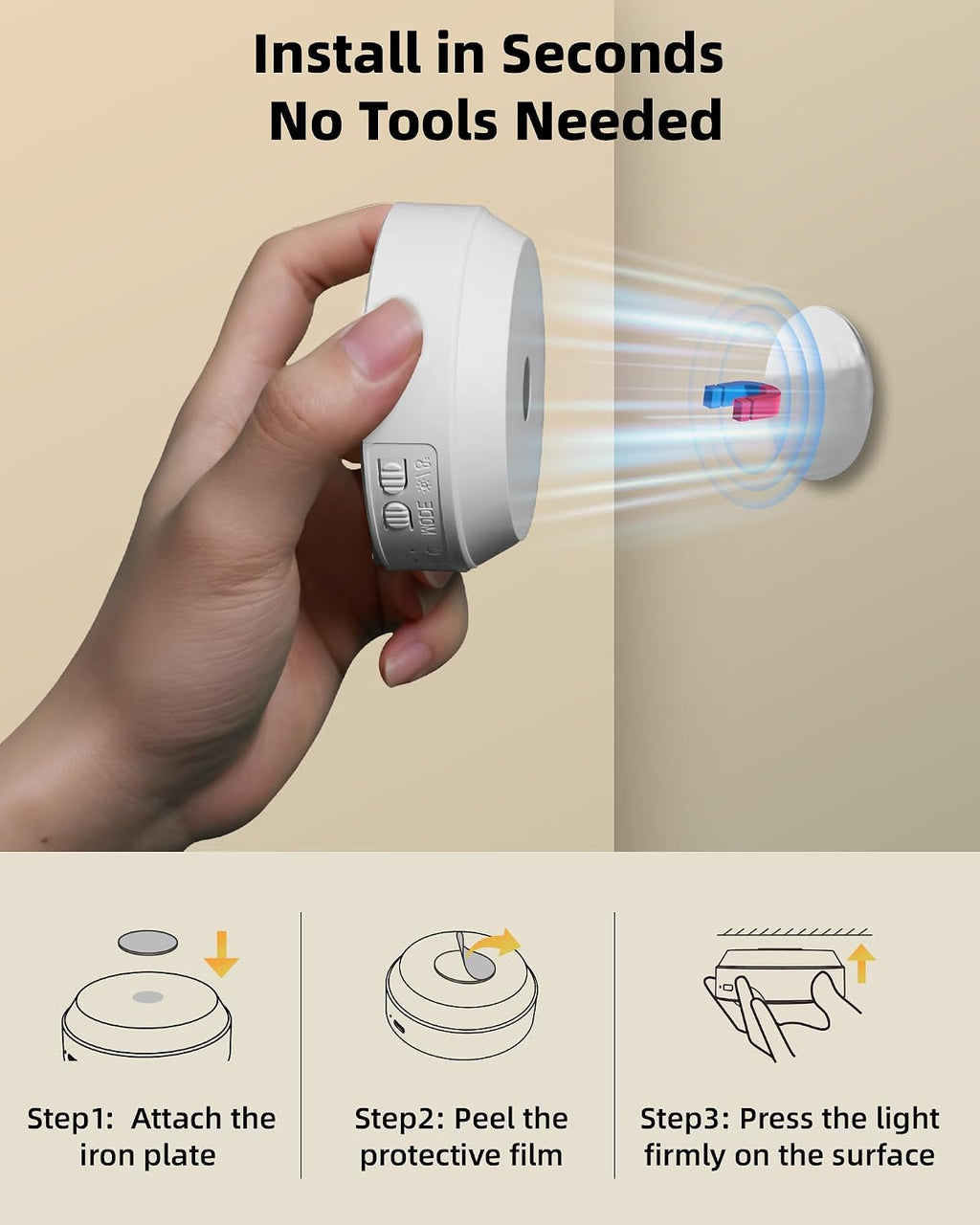 Magnetic Motion Sensor Lights, 4 to 8 LED Puck Style | USB-C Rechargeable