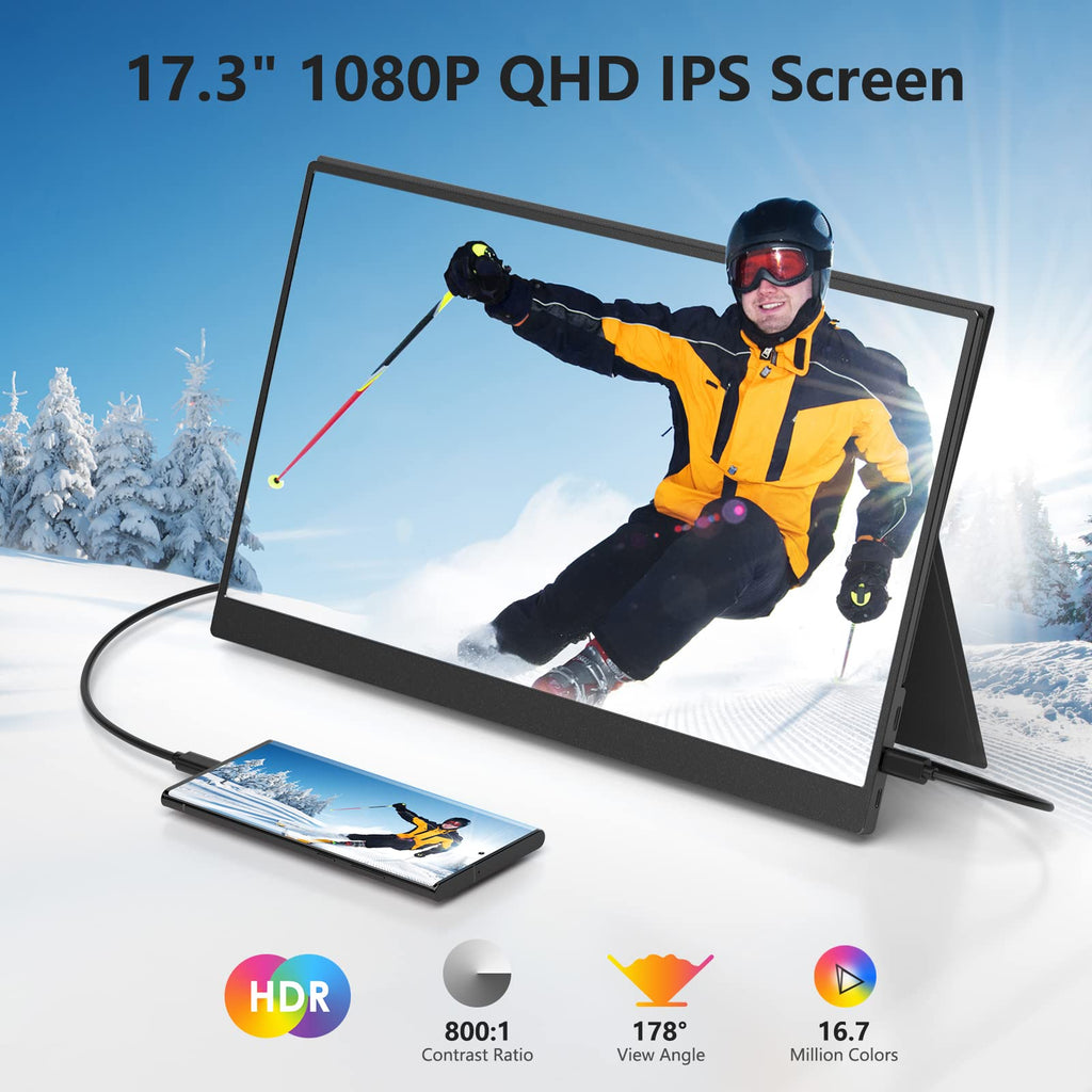 ForHelp 15.6inch Portable Monitor,1080P USB-C HDMI Second External Monitor for Laptop,PC,Mac Phone,PS,Xbox,Swich,IPS Ultra-Thin Zero Frame Gaming Display/Premium Smart Cover