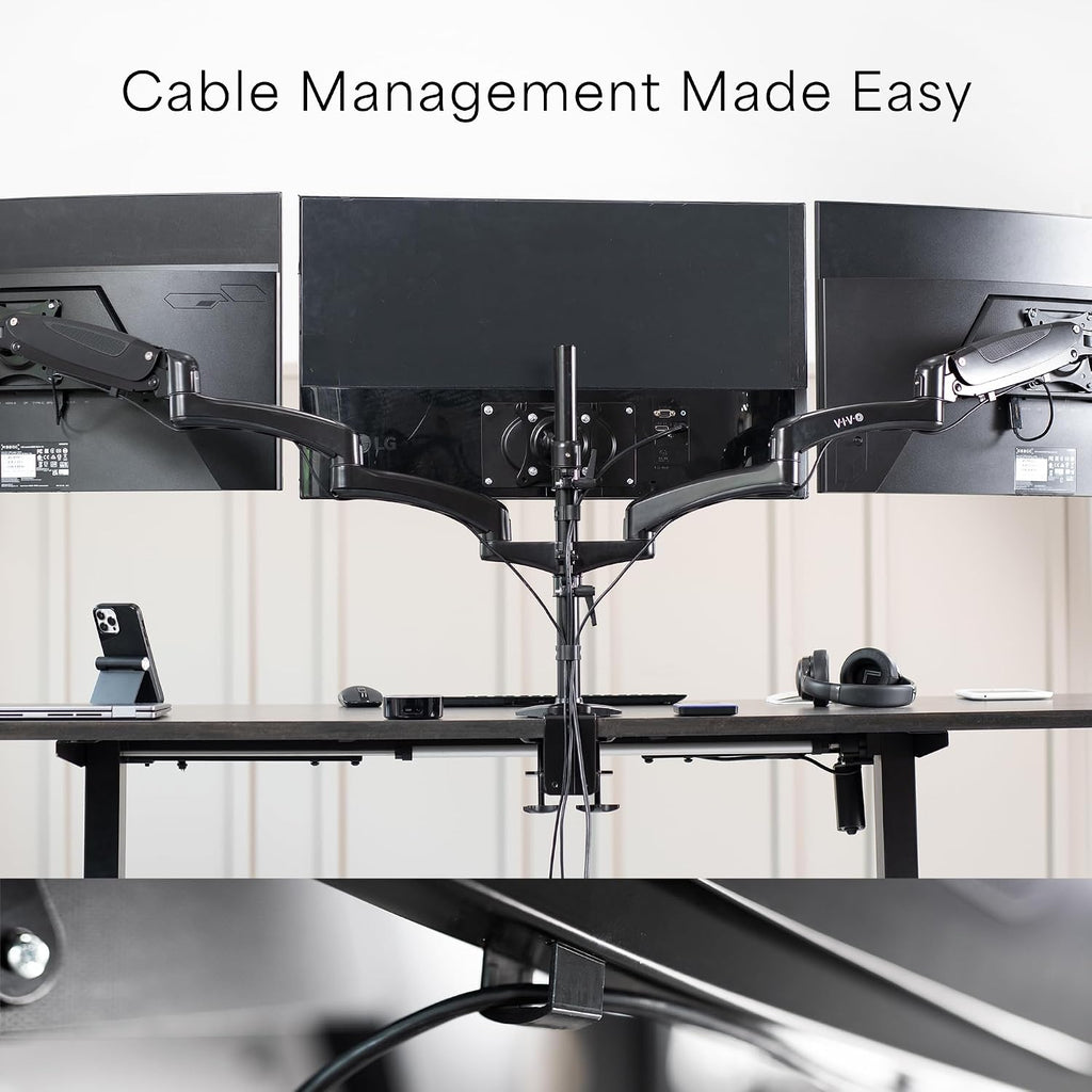 Triple Pneumatic Monitor Mount for 3 Screens up to 32 inches,