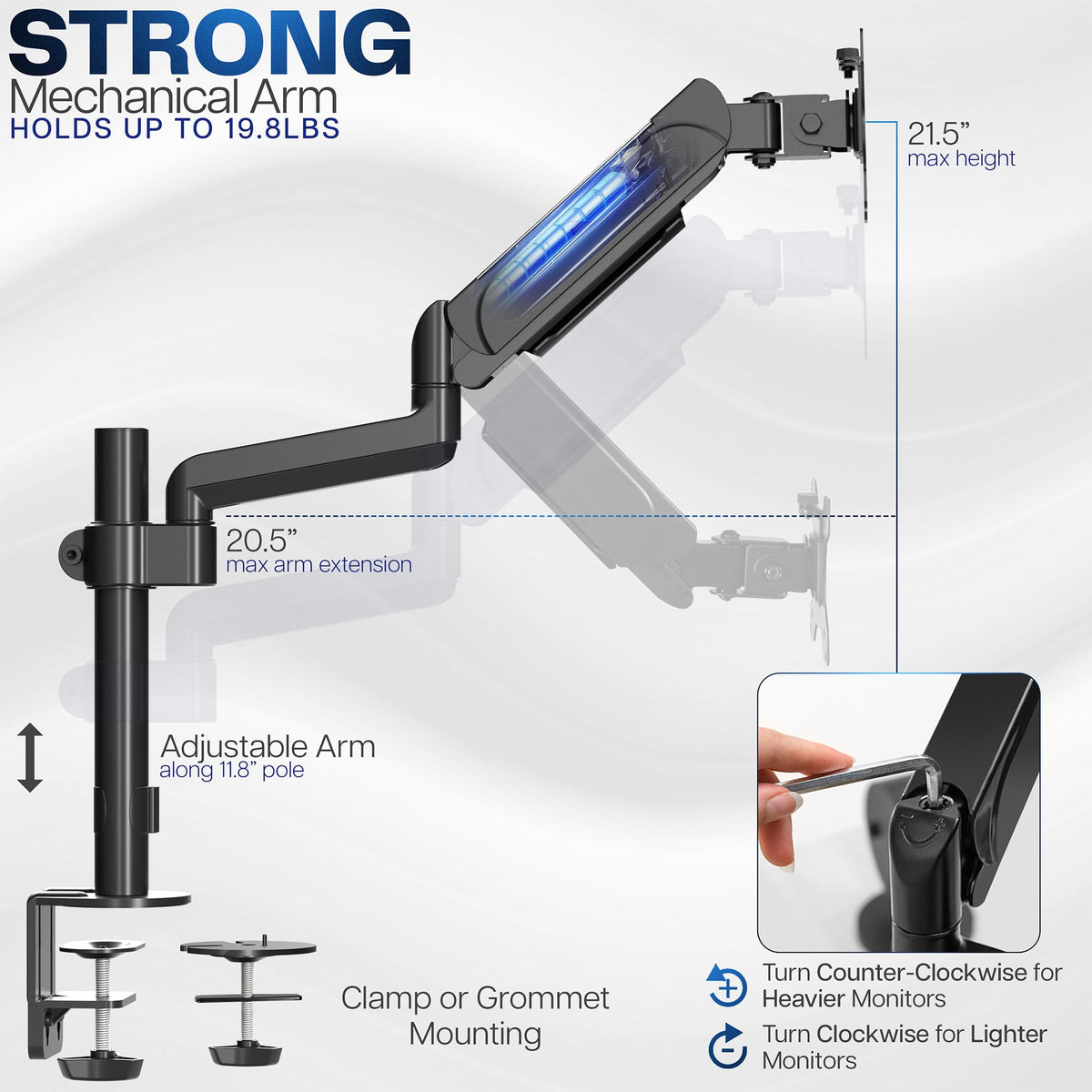 Triple Pneumatic Monitor Mount for 3 Screens up to 32 inches,