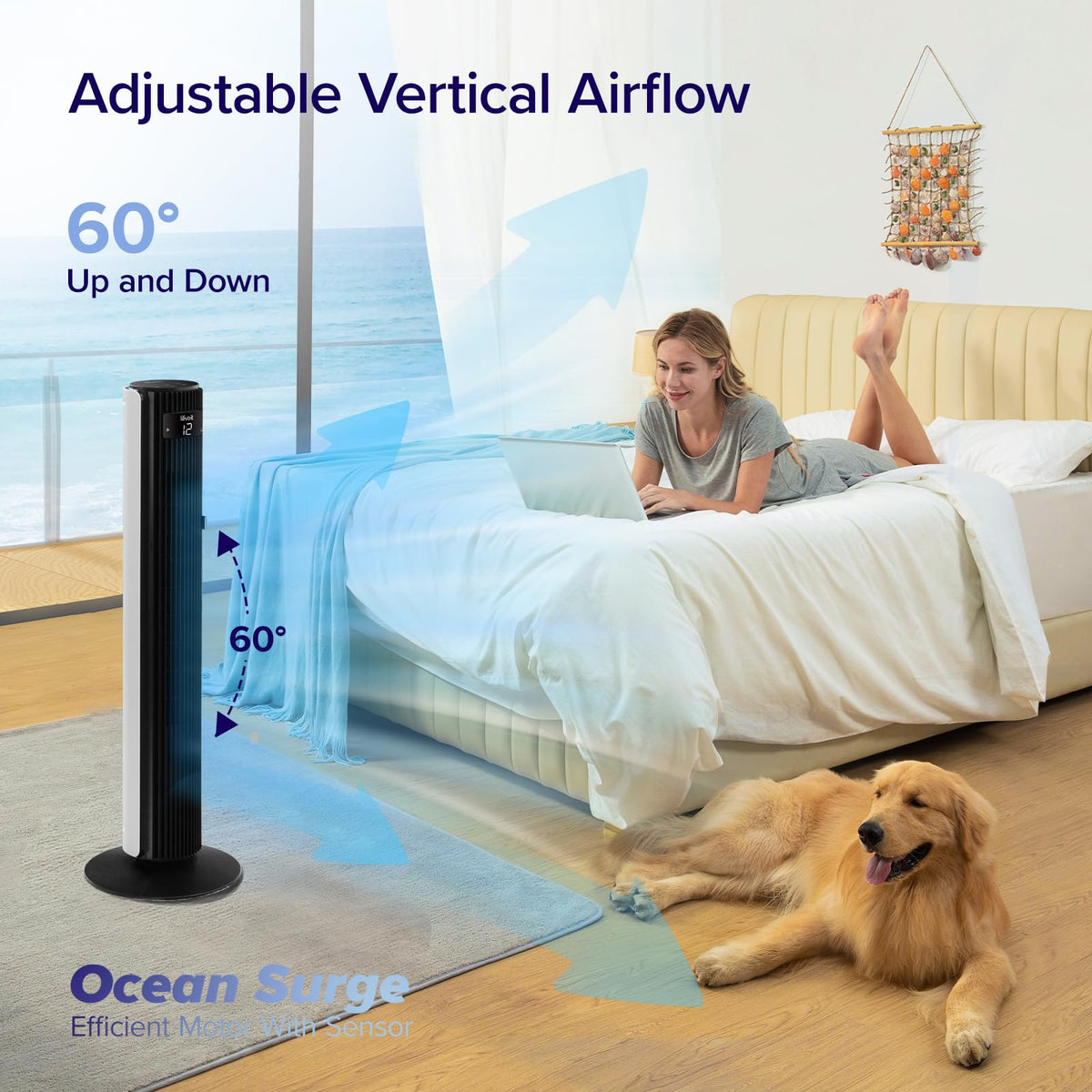 Levoit Tower Fan for Bedroom, Standing Fan with 36”-47” Adjustable Height