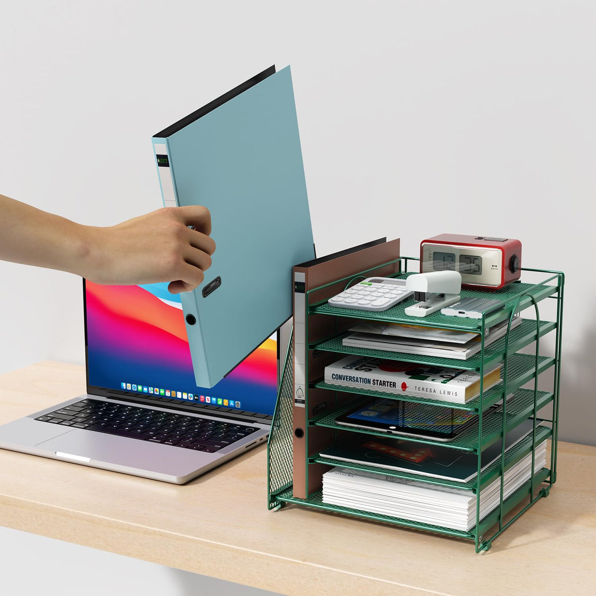 Paper Organizer With Magazine Holder | (Black, 4-Tier)