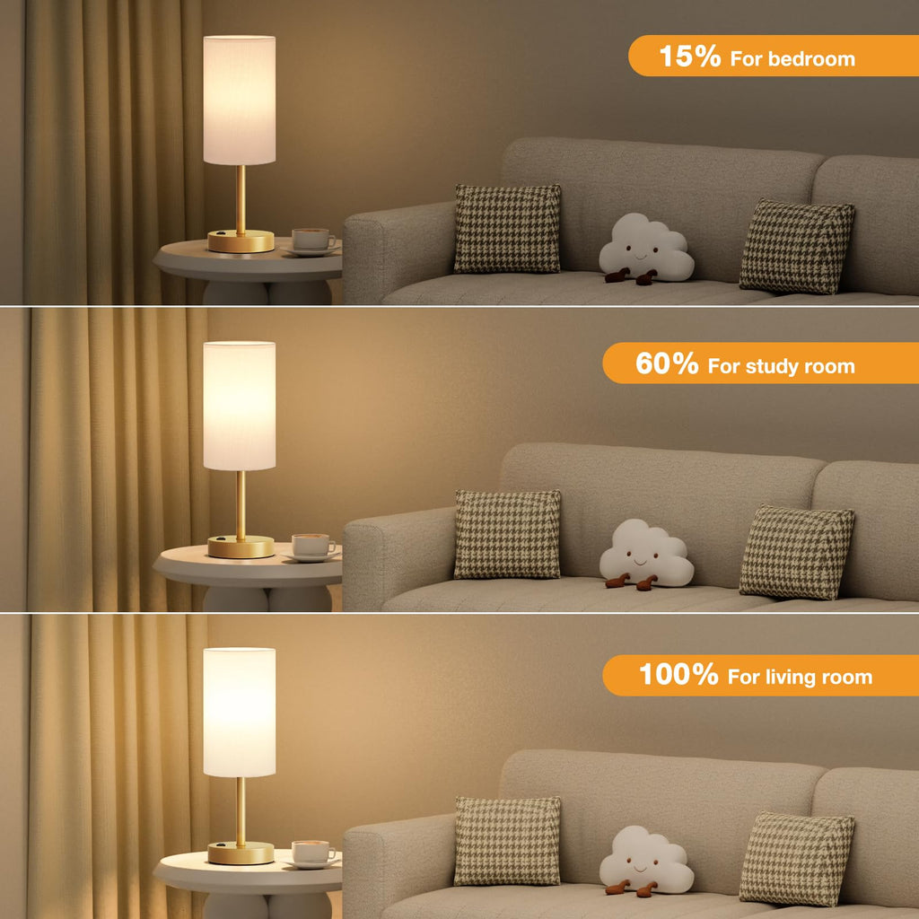 Bedside Table Lamp - Dimmable Touch, Wood-Grain Metal Base