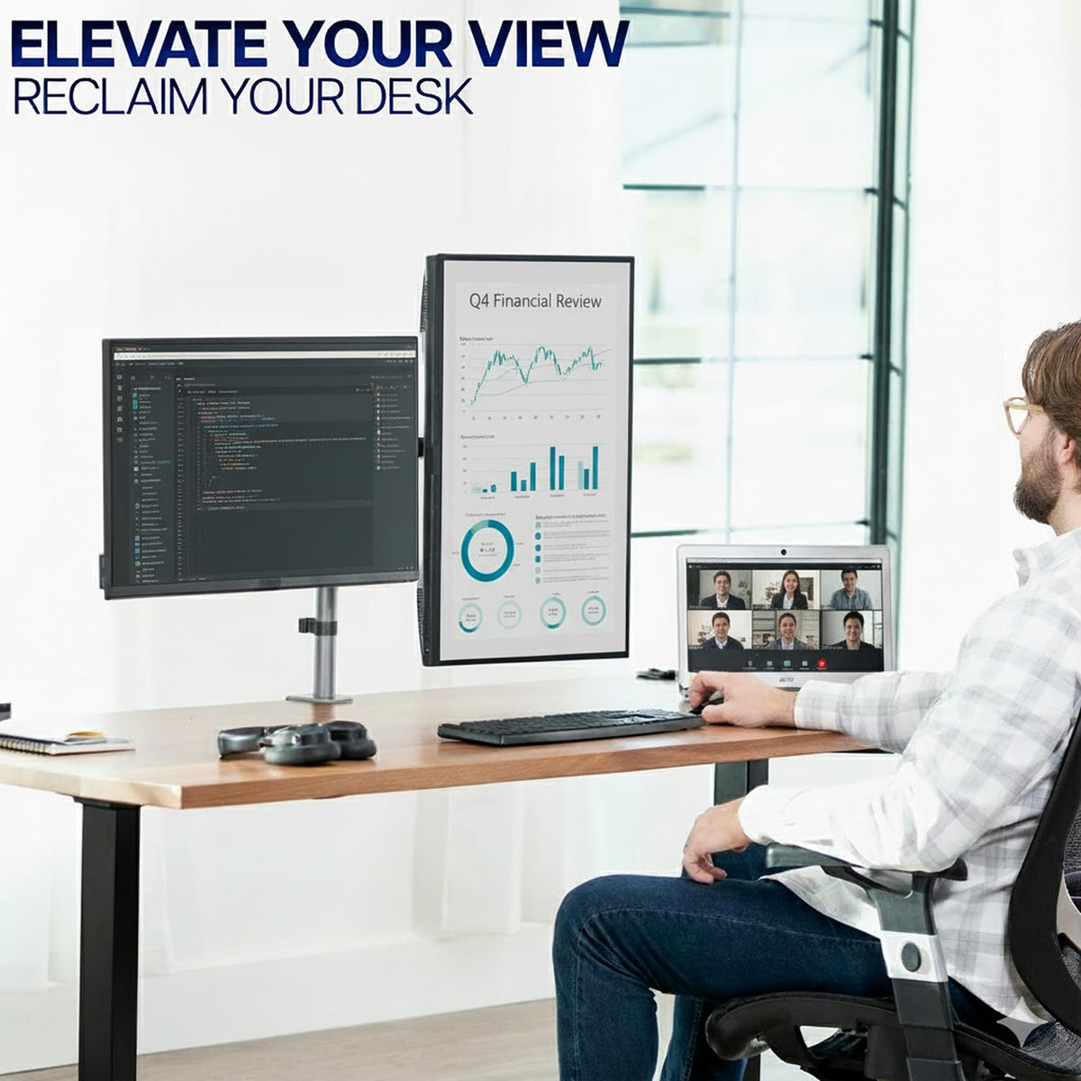 Dual Monitor Desk Mount, Holds 2 Computer Screens up to 30 inches