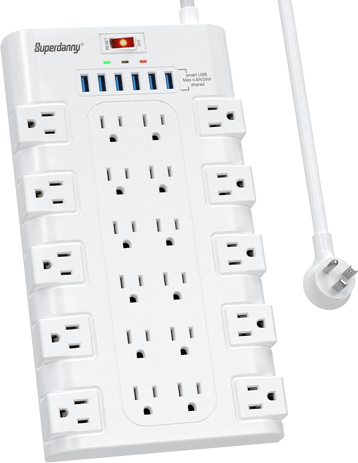 SUPERDANNY Power Strip Surge Protector, 22 AC 6 USB, 2100J, 6.5Ft,1875W/15A