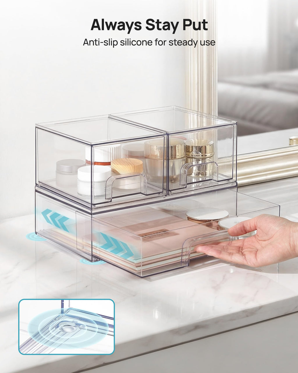 Clear Stackable Storage Drawers Set of 5, Plastic Organizer Bins |