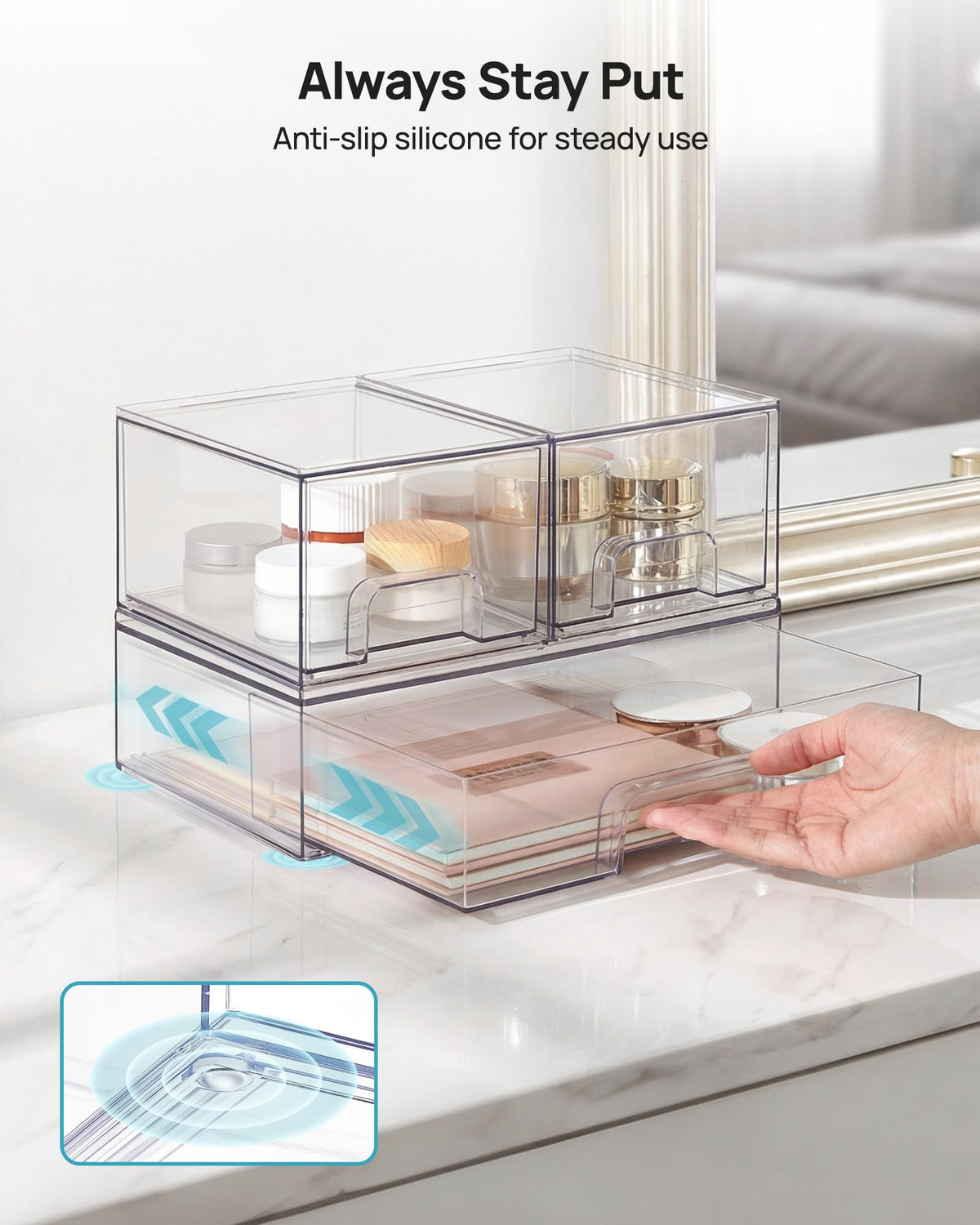 Clear Stackable Storage Drawers Set of 5, Plastic Organizer Bins |