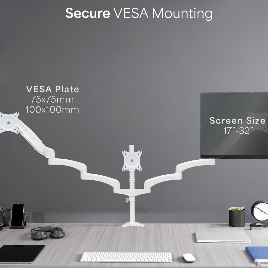 Triple Pneumatic Monitor Mount for 3 Screens up to 32 inches,