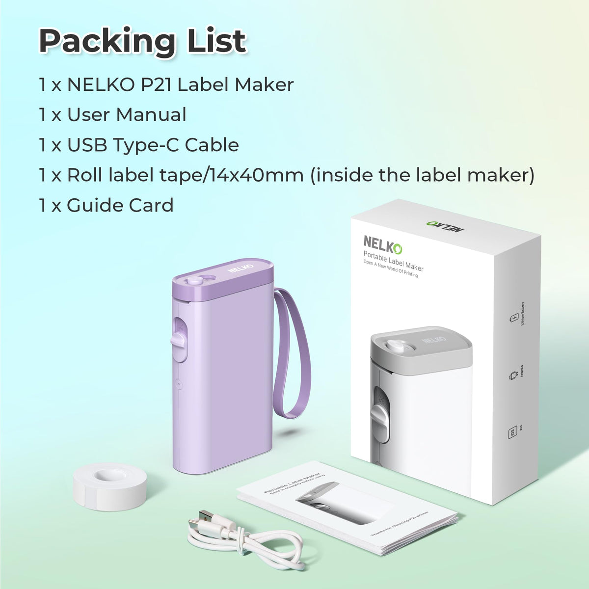 Nelko P21 Label Maker Machine with Tape, Bluetooth Label Printer, White