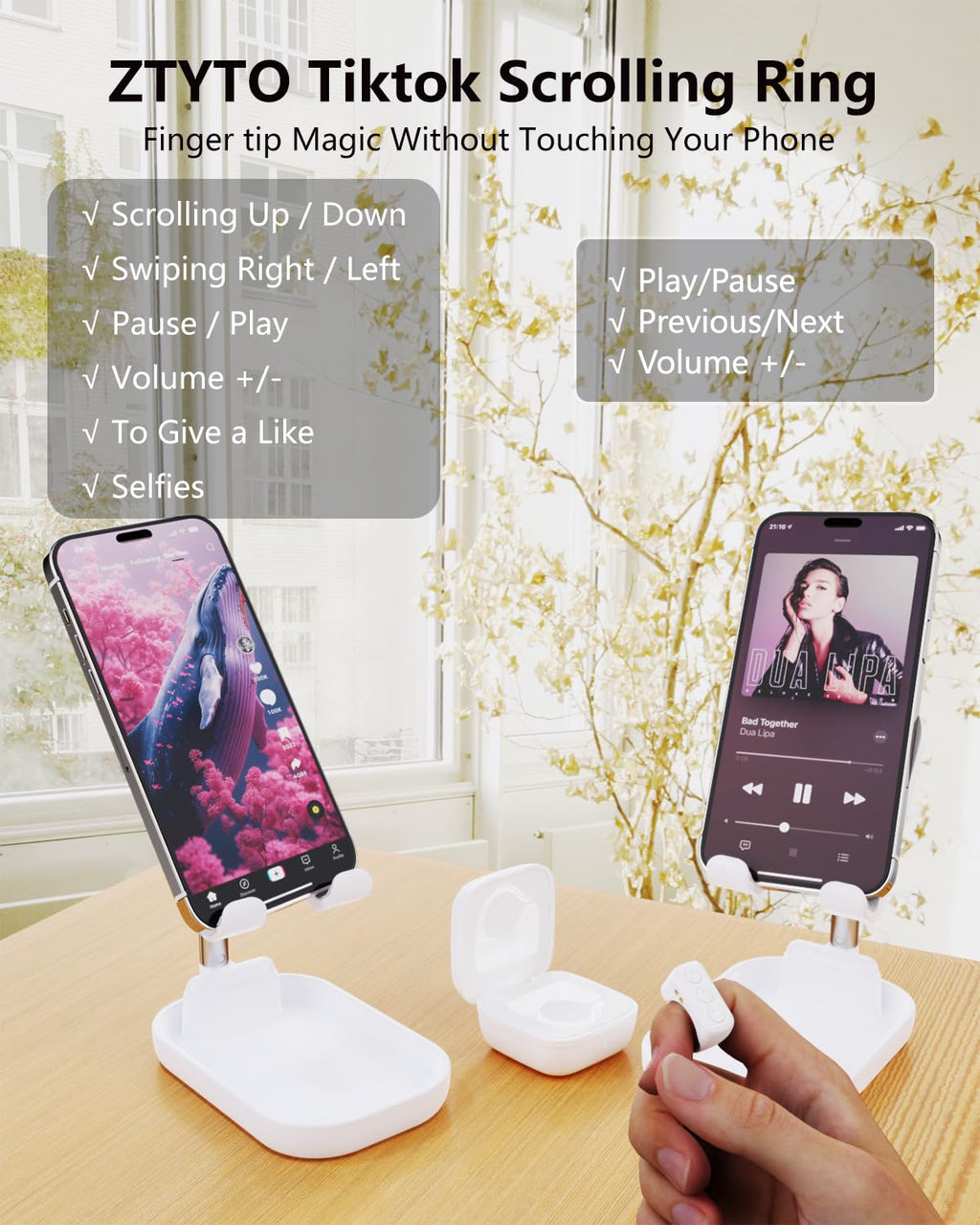 Tiktok Scrolling Ring for iPhone/Android,Bluetooth Page Turner for Kindle App,Remote Control for Camera/Video Recording/Music Player (Black)
