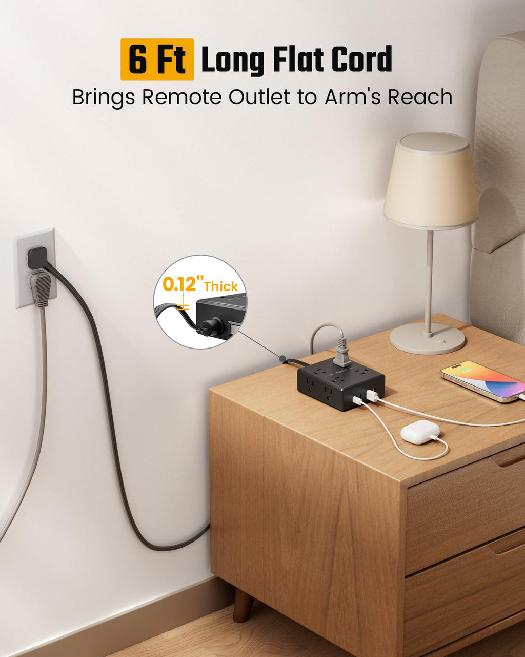 Extension Cord,Flat Plug Surge Protector Power Strip,10Ft | 8 AC & 4 USB Ports