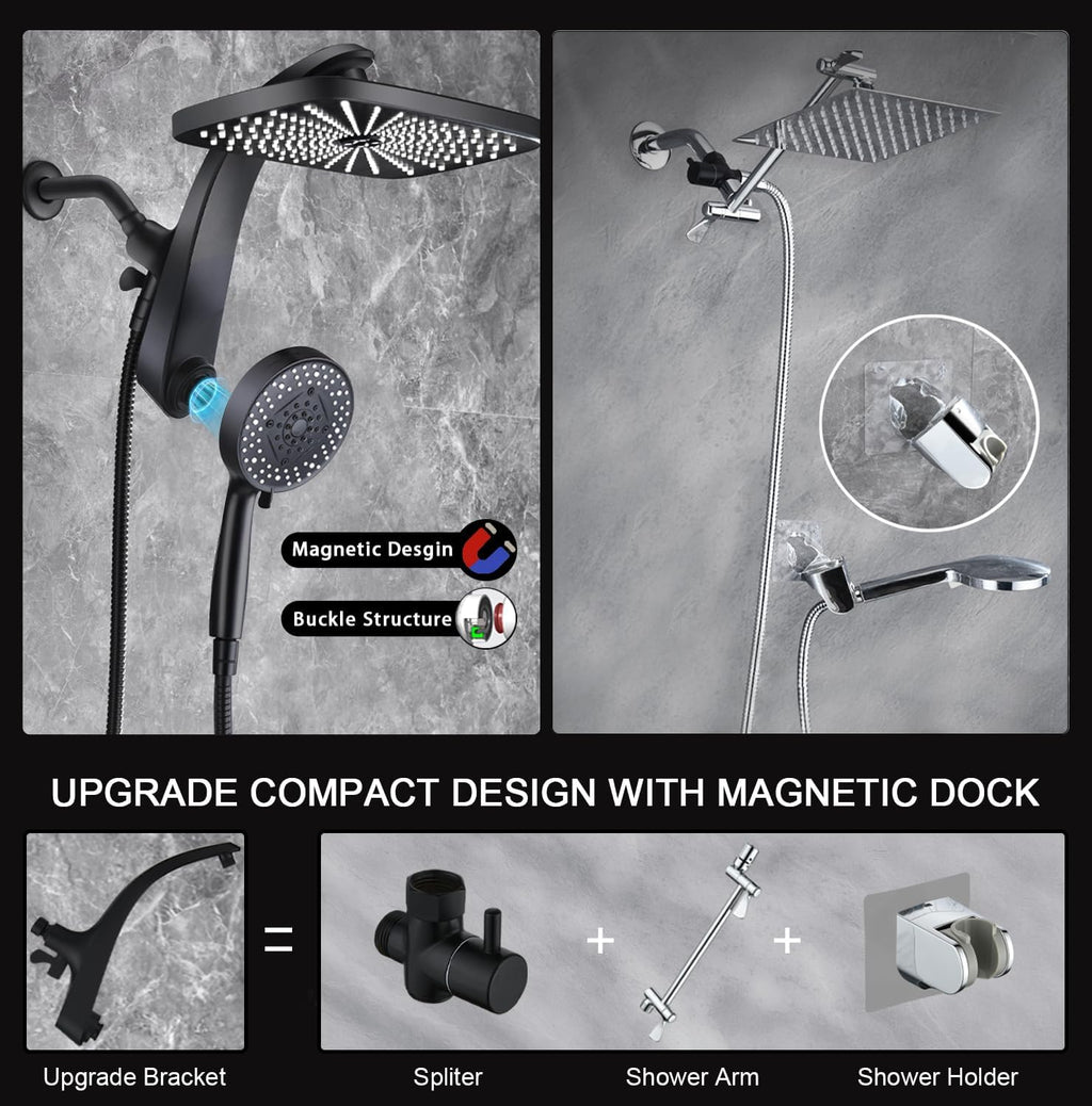 Shower Head with Rainfall Patter | Handheld Showerhead | Black | 1.8GPM