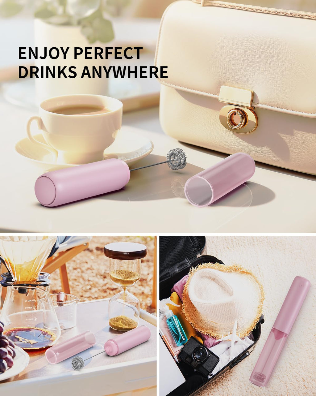 CIRCLE JOY Rechargeable Milk Frother Handheld, Dual Coil Whisk Head Electric Coffee Frother, Portable Hand Frother Wand Drink Mixer for Matcha Lattes Cappuccino, Kitchen Gifts, Black