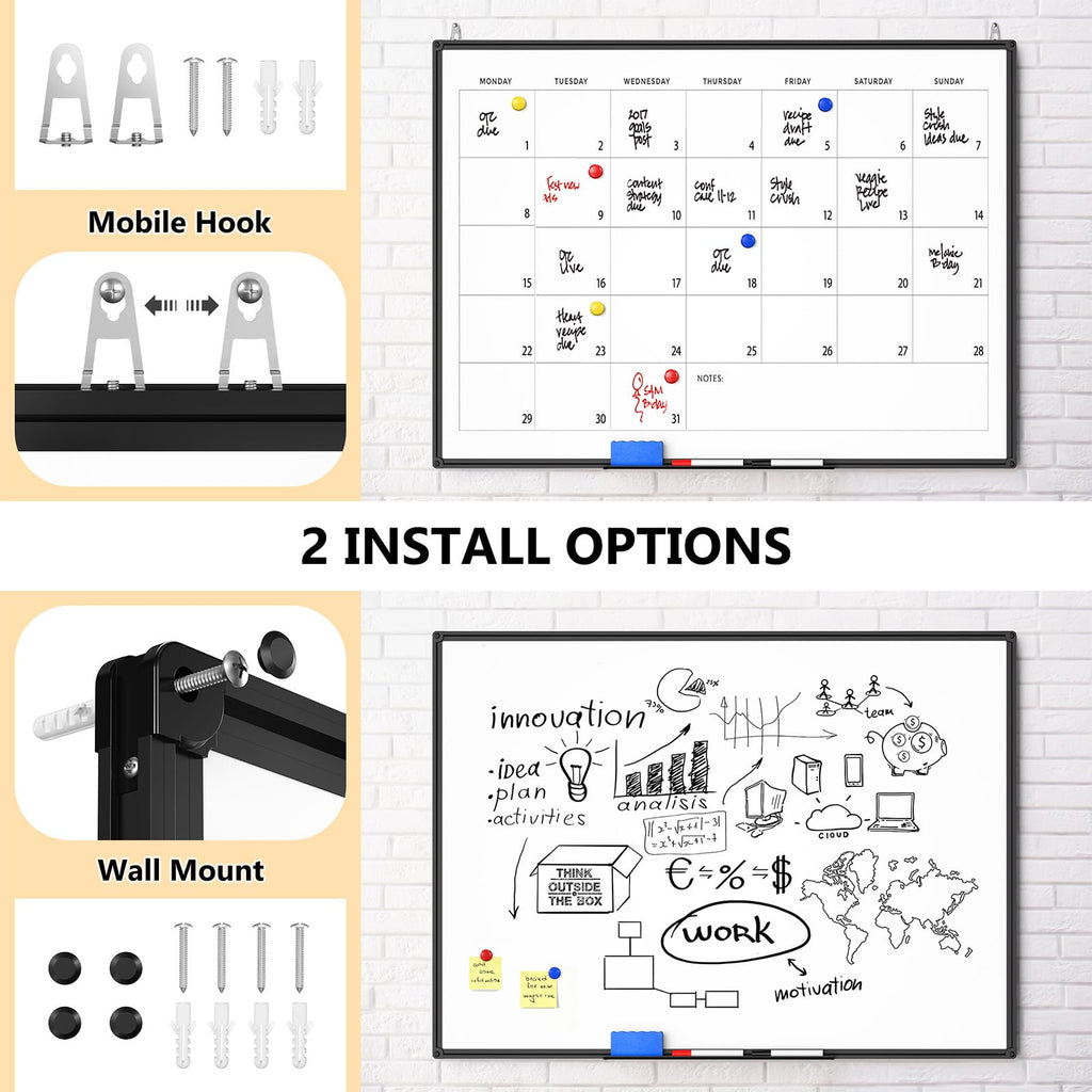 Magnetic Dry Erase Whiteboard, 46 x 33 Inch / 1 Magnetic Eraser, 2 Pens, Marker Tray, 6 Magnets