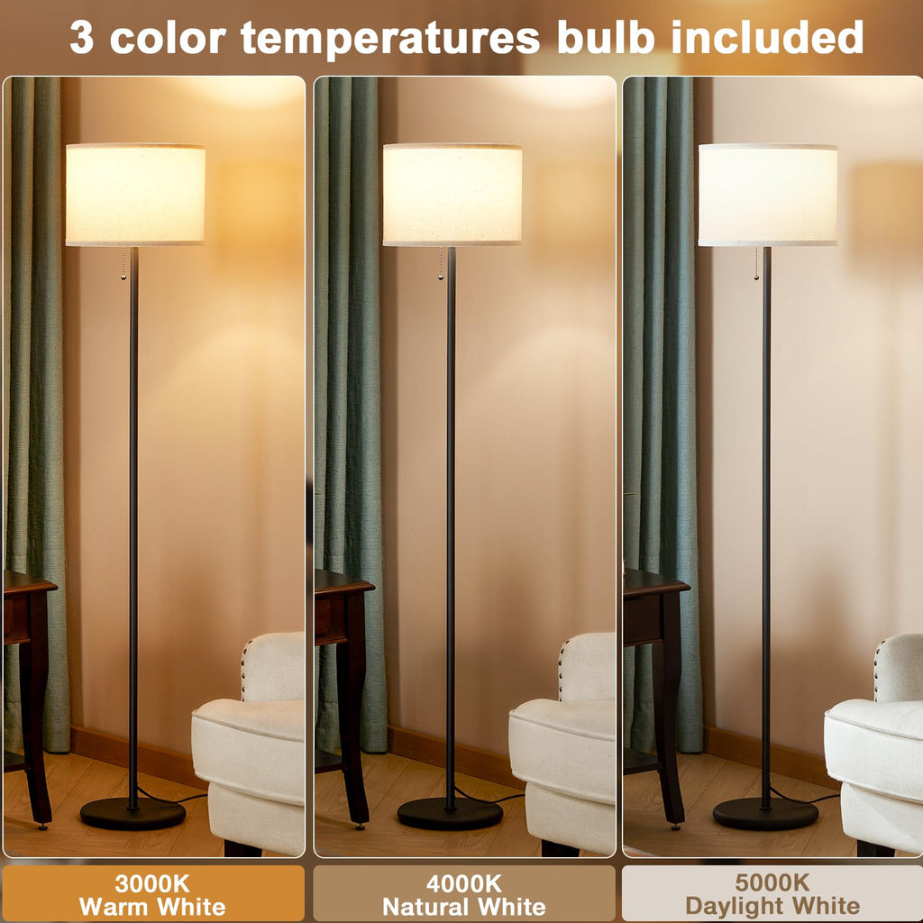 Modern Floor Lamp Simple Design with White Shade & Foot Pedal Switch