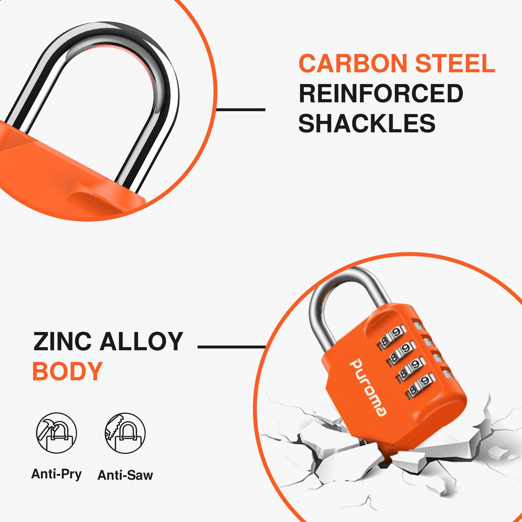 Puroma | 1 Combination Lock | 4 Digit Padlock | 2, 3, 4, & 10 Combo Packs
