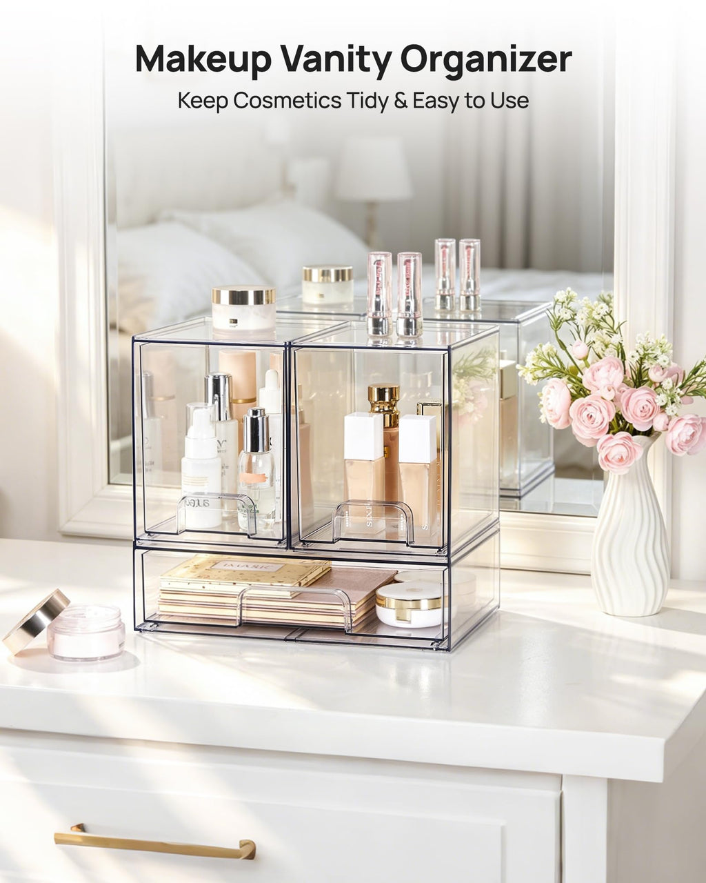 Clear Stackable Storage Drawers Set of 5, Plastic Organizer Bins |