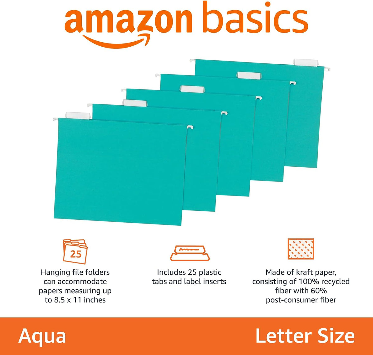 Amazon Basics Hanging File Folders with Adjustable Tabs, Sturdy Expandable Document Organizer, Letter Size 8.5x11 inch, Green, 25-Pack
