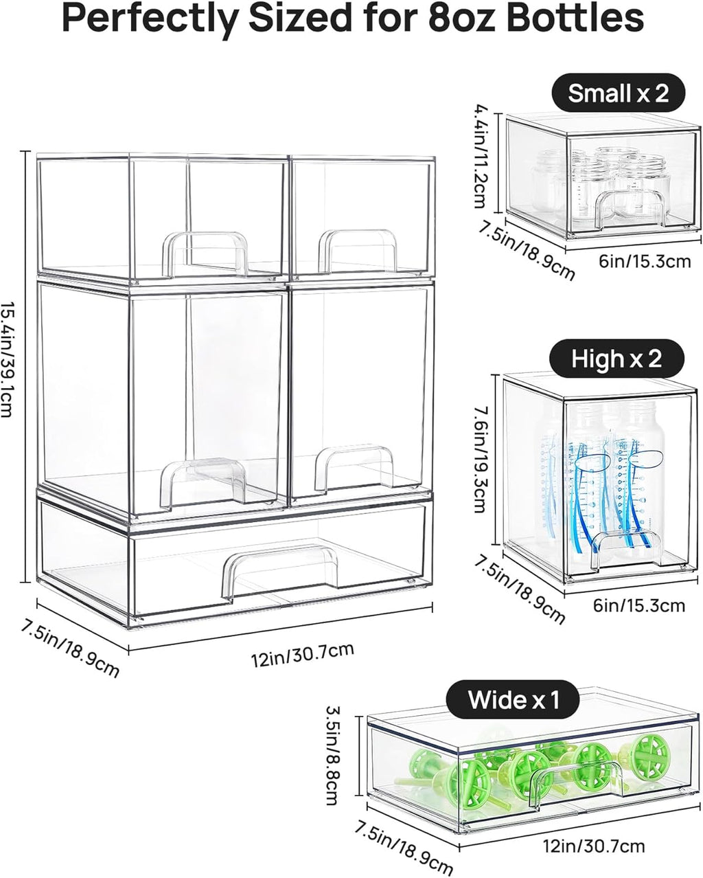Clear Stackable Storage Drawers Set of 5, Plastic Organizer Bins |