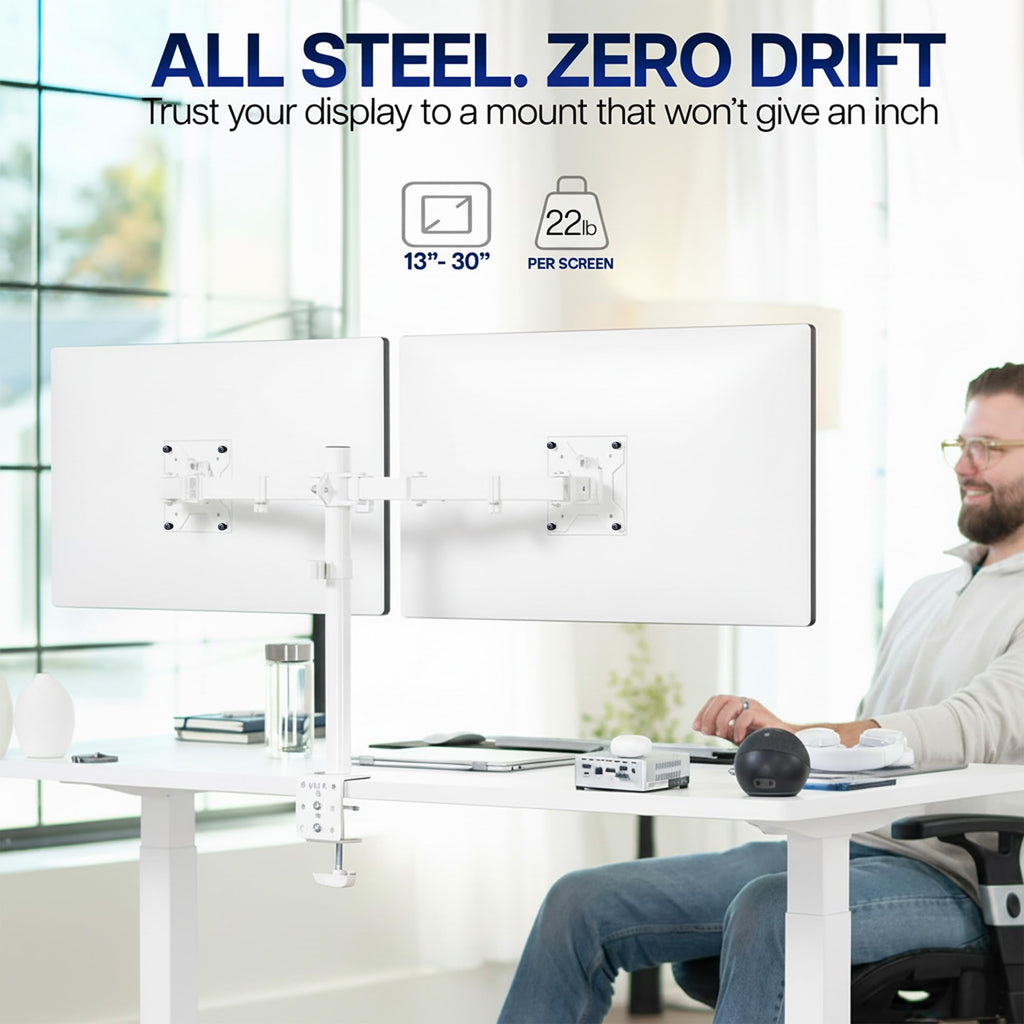 Dual Monitor Desk Mount, Holds 2 Computer Screens up to 30 inches