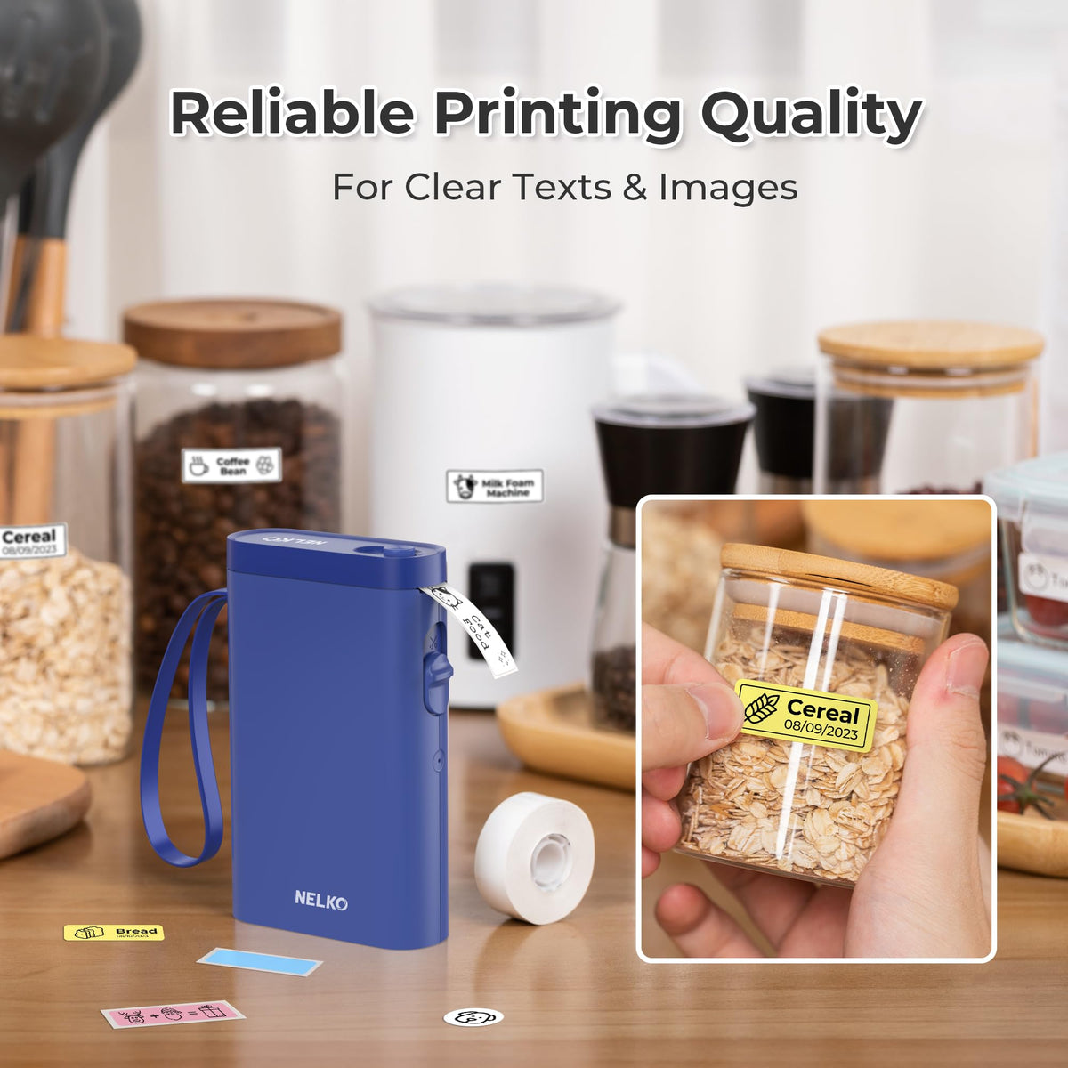 Nelko P21 Label Maker Machine with Tape, Bluetooth Label Printer, White