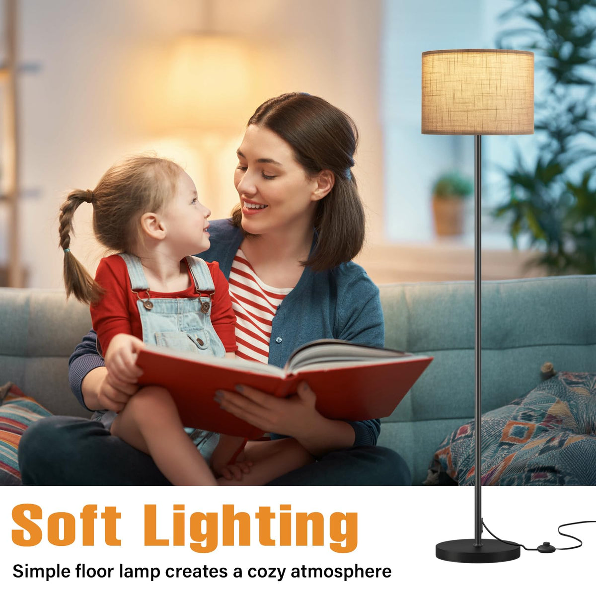 Modern Floor Lamp Simple Design with White Shade & Foot Pedal Switch