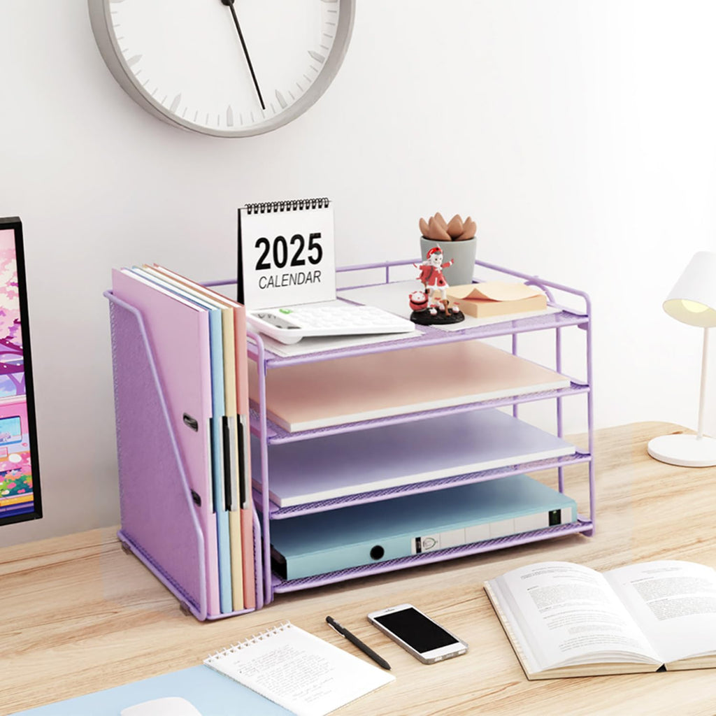 Paper Organizer With Magazine Holder | (Black, 4-Tier)