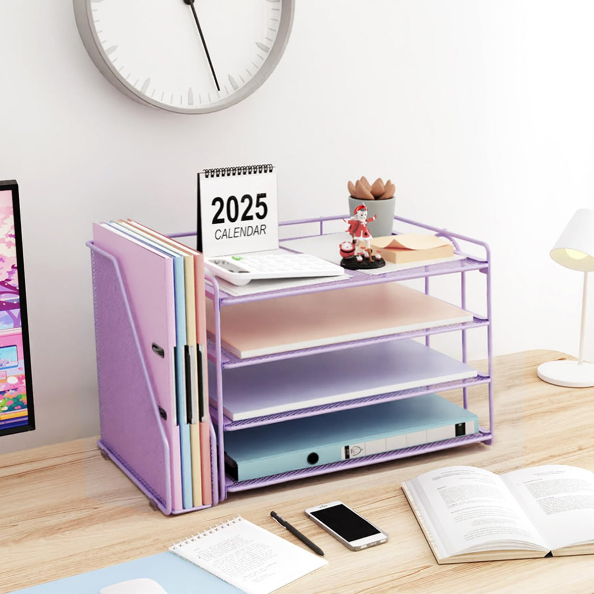 Paper Organizer With Magazine Holder | (Black, 4-Tier)