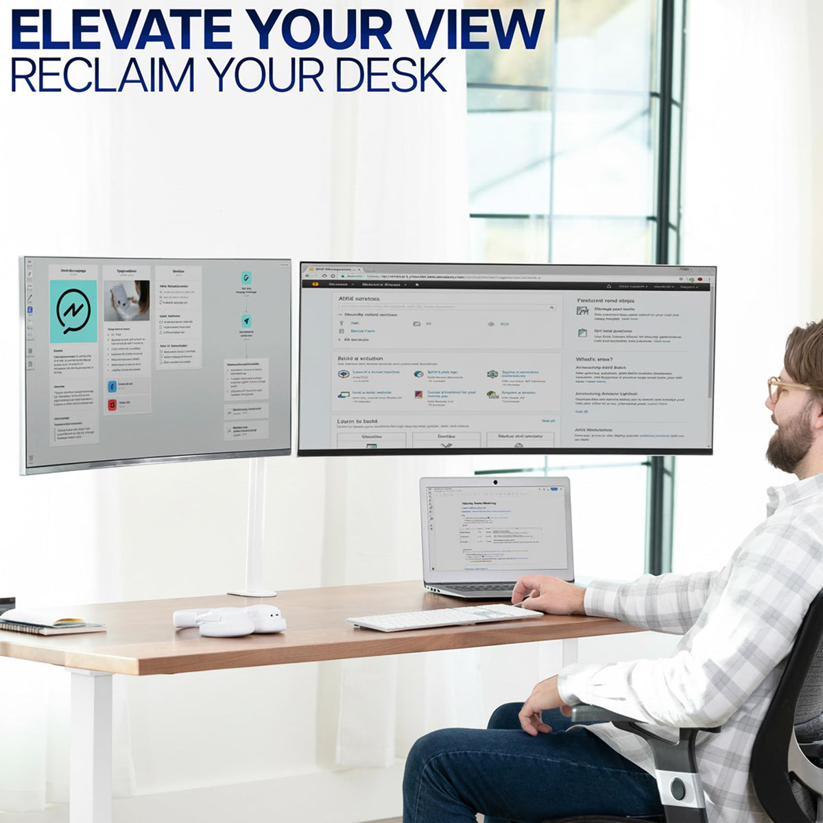 Dual Monitor Desk Mount, Holds 2 Computer Screens up to 30 inches