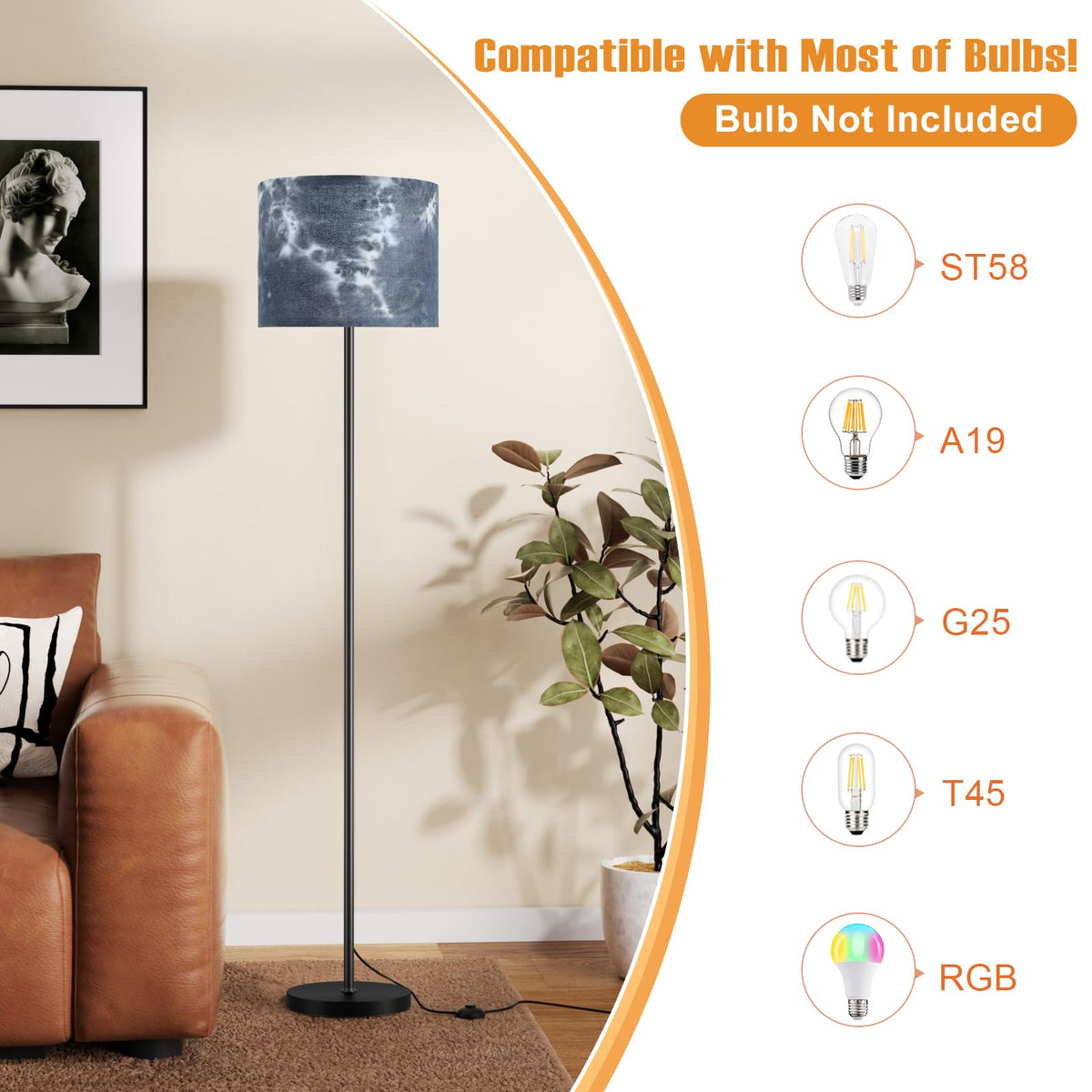 Modern Floor Lamp Simple Design with White Shade & Foot Pedal Switch