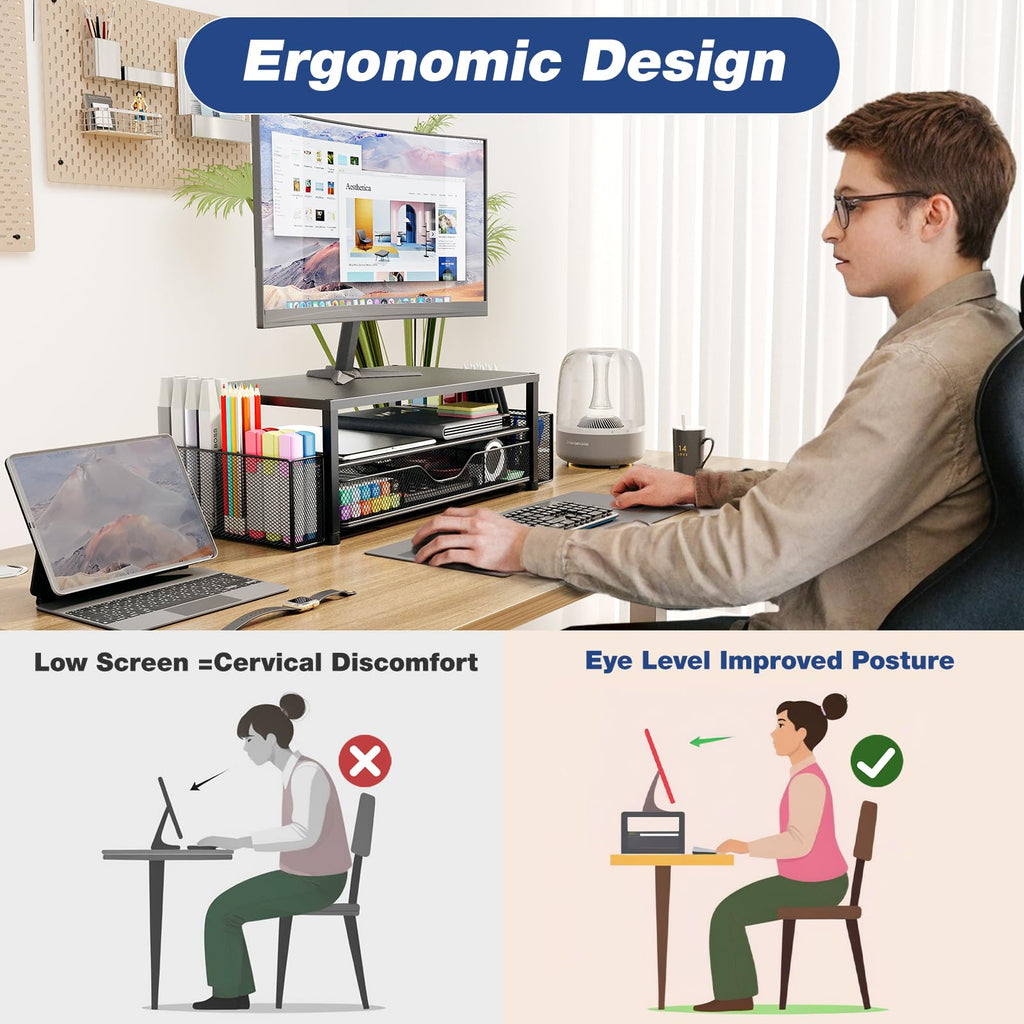 Desk Organizer and Accessories, 2-Tier Computer Monitor Stand Black