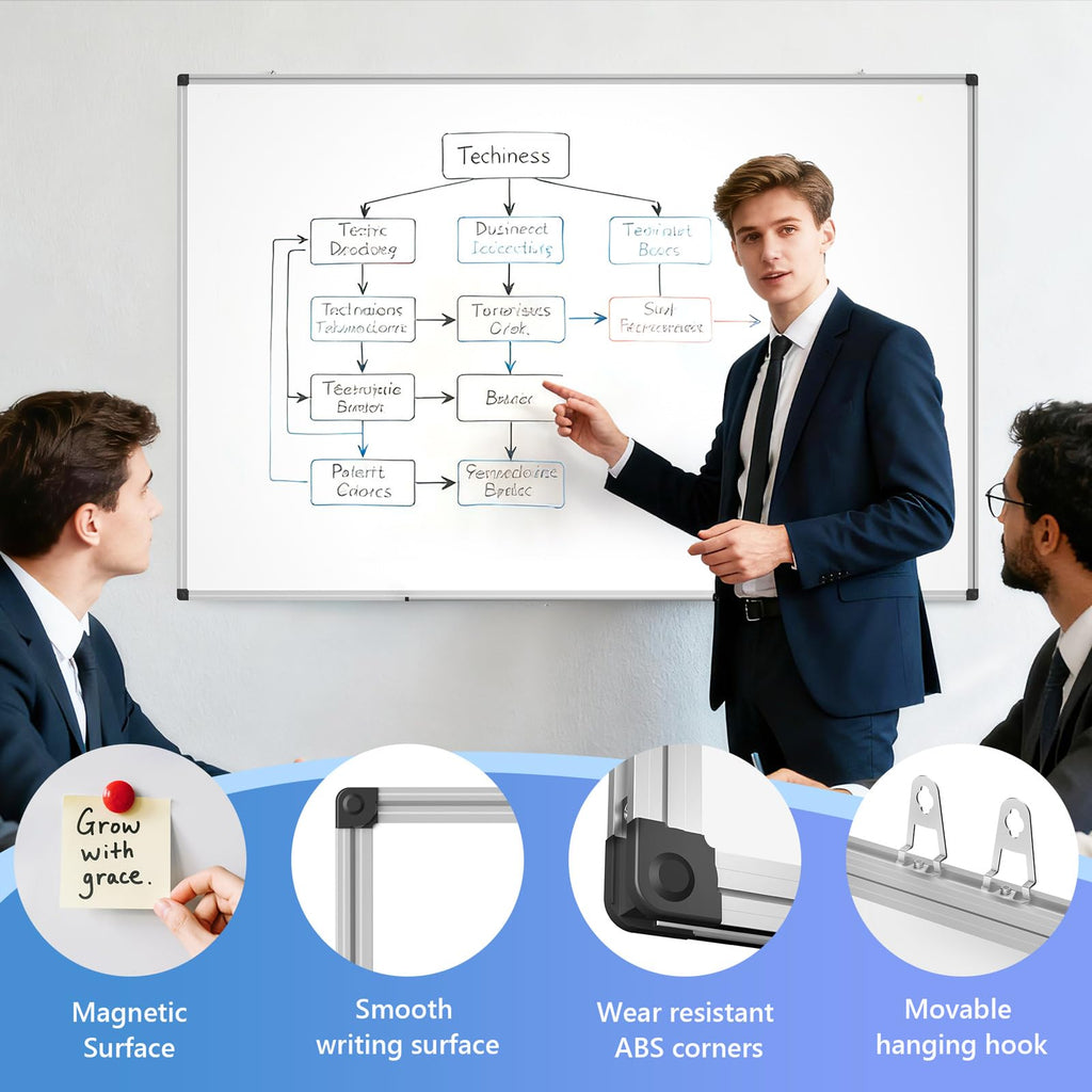 Magnetic Dry Erase Whiteboard, 46 x 33 Inch / 1 Magnetic Eraser, 2 Pens, Marker Tray, 6 Magnets