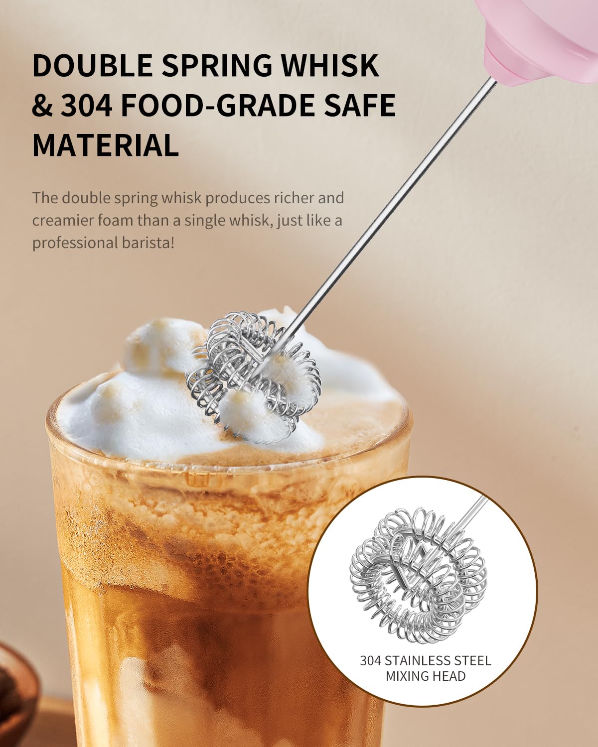 CIRCLE JOY Rechargeable Milk Frother Handheld, Dual Coil Whisk Head Electric Coffee Frother, Portable Hand Frother Wand Drink Mixer for Matcha Lattes Cappuccino, Kitchen Gifts, Black
