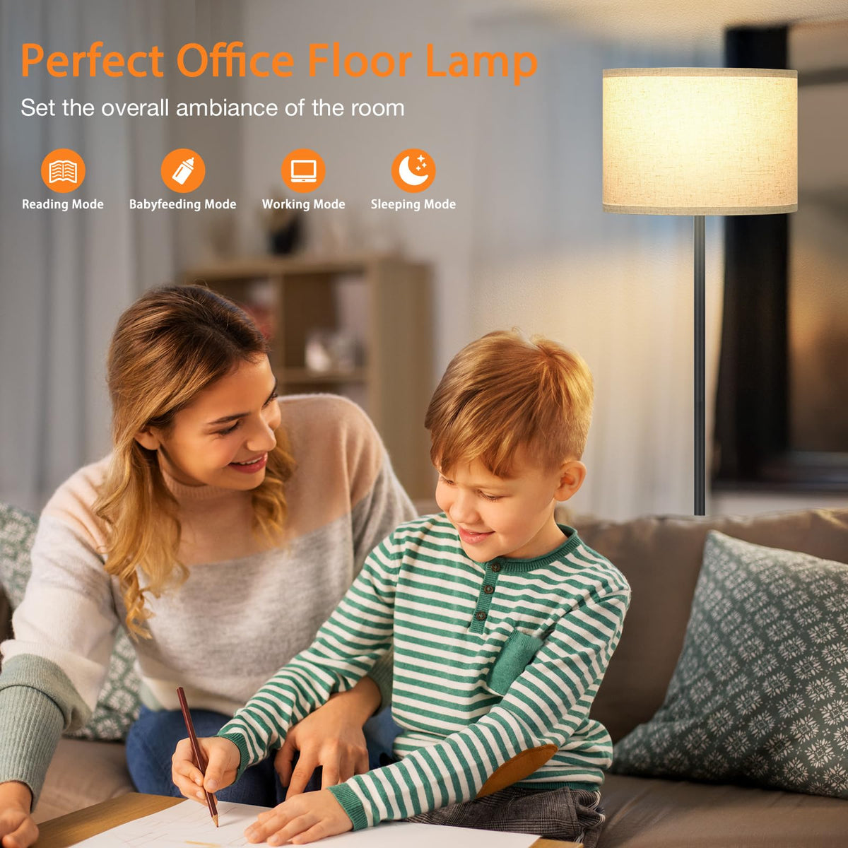 Modern Floor Lamp Simple Design with White Shade & Foot Pedal Switch