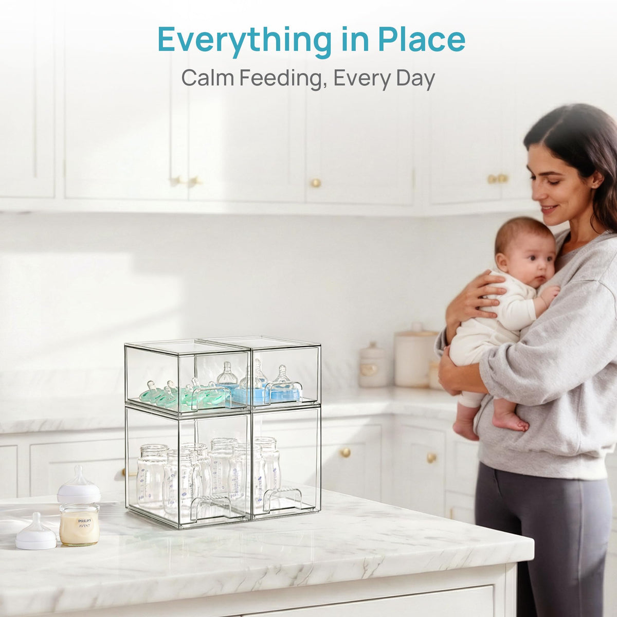 Clear Stackable Storage Drawers Set of 5, Plastic Organizer Bins |
