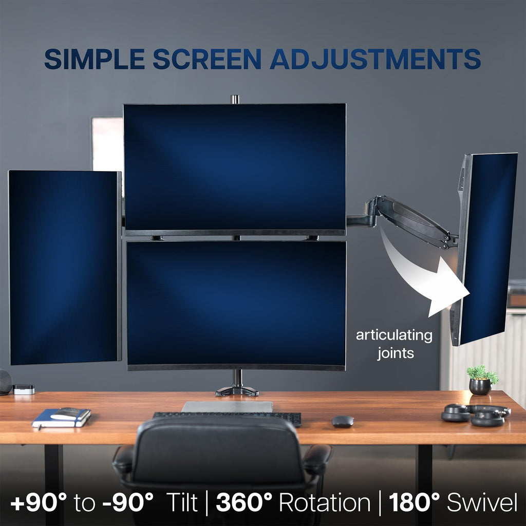 Triple Pneumatic Monitor Mount for 3 Screens up to 32 inches,