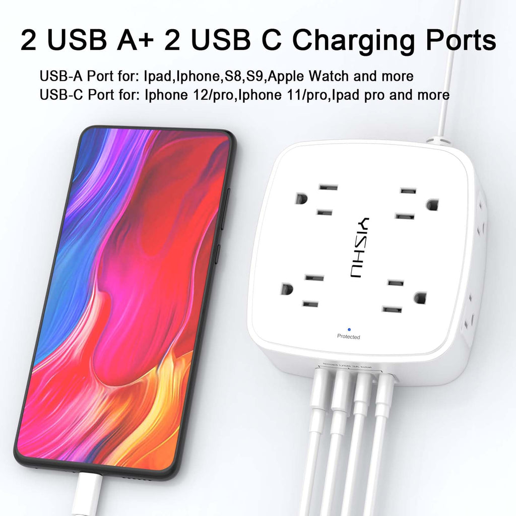 YISHU 6Ft Surge Protector Power Strip with 8 Widely Outlets & 4 USB Ports