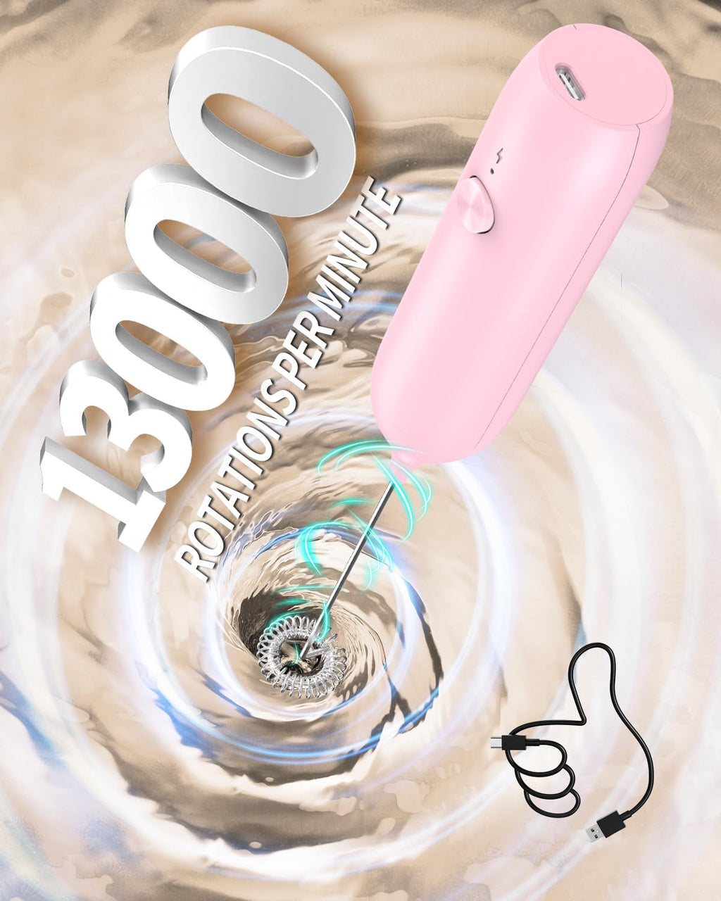 CIRCLE JOY Rechargeable Milk Frother Handheld, Dual Coil Whisk Head Electric Coffee Frother, Portable Hand Frother Wand Drink Mixer for Matcha Lattes Cappuccino, Kitchen Gifts, Black