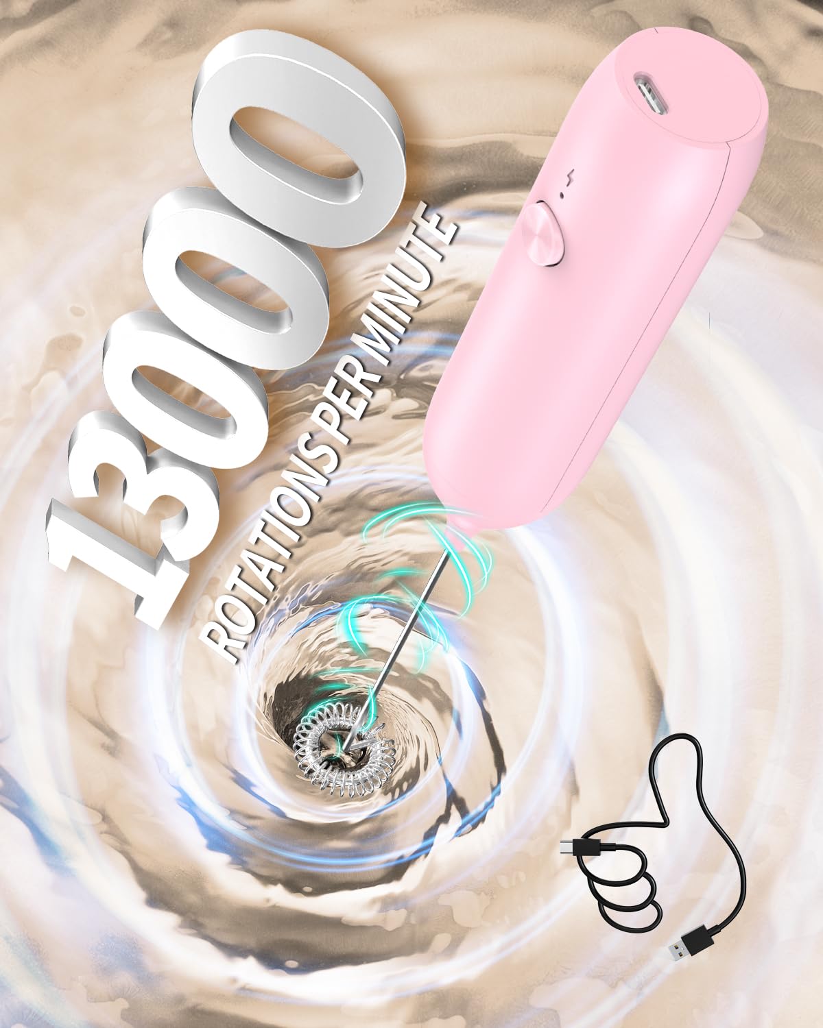 CIRCLE JOY Rechargeable Milk Frother Handheld, Dual Coil Whisk Head Electric Coffee Frother, Portable Hand Frother Wand Drink Mixer for Matcha Lattes Cappuccino, Kitchen Gifts, Black
