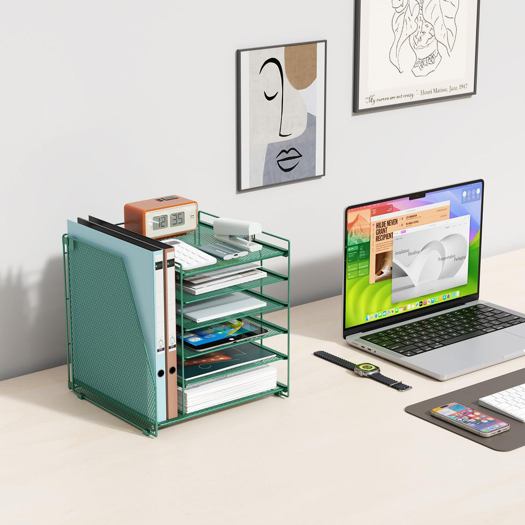 Paper Organizer With Magazine Holder | (Black, 4-Tier)