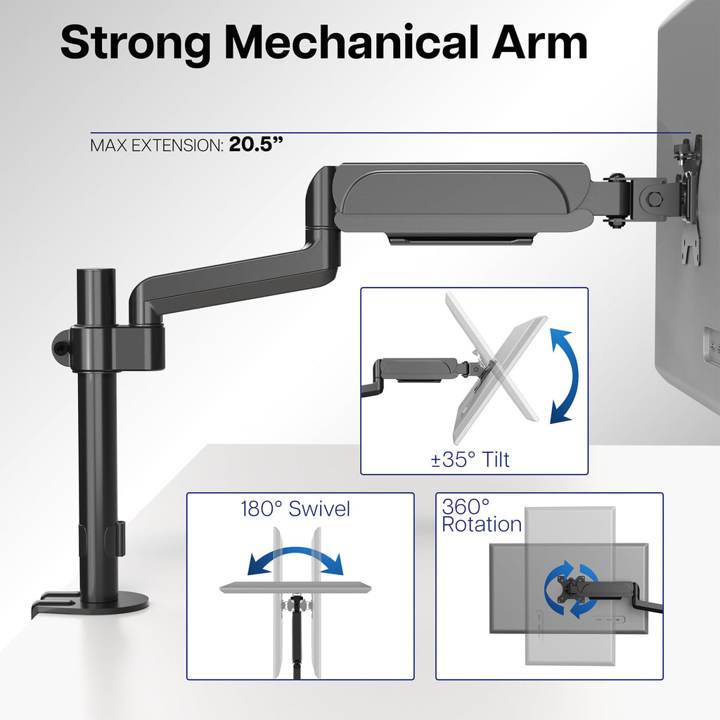 Triple Pneumatic Monitor Mount for 3 Screens up to 32 inches,