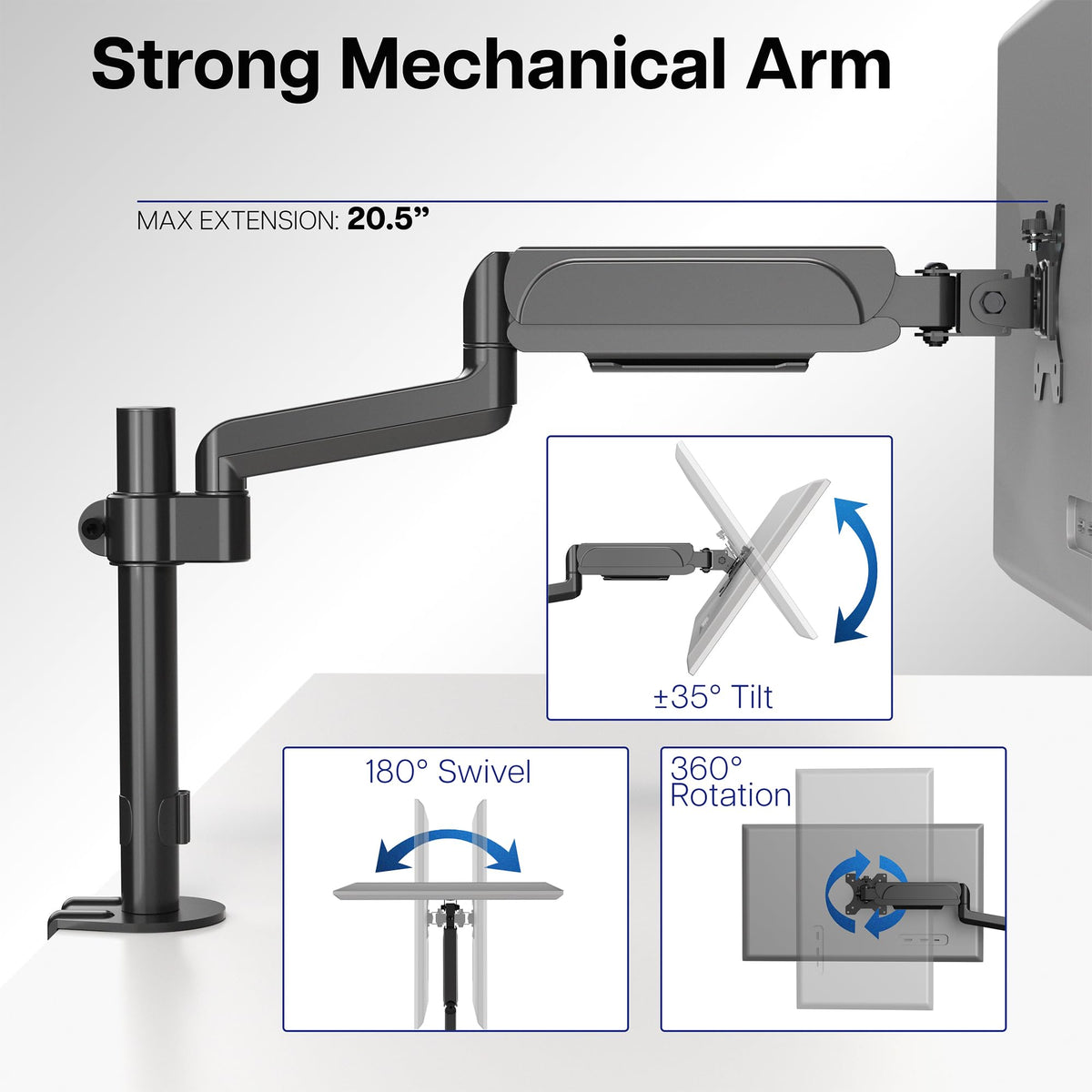 Triple Pneumatic Monitor Mount for 3 Screens up to 32 inches,