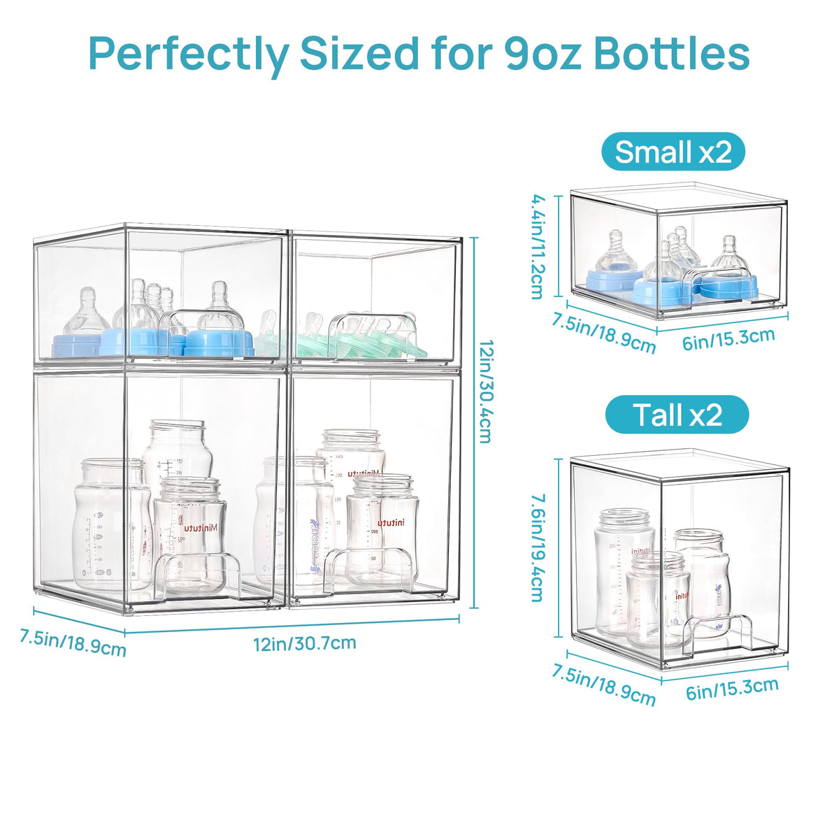 Clear Stackable Storage Drawers Set of 5, Plastic Organizer Bins |