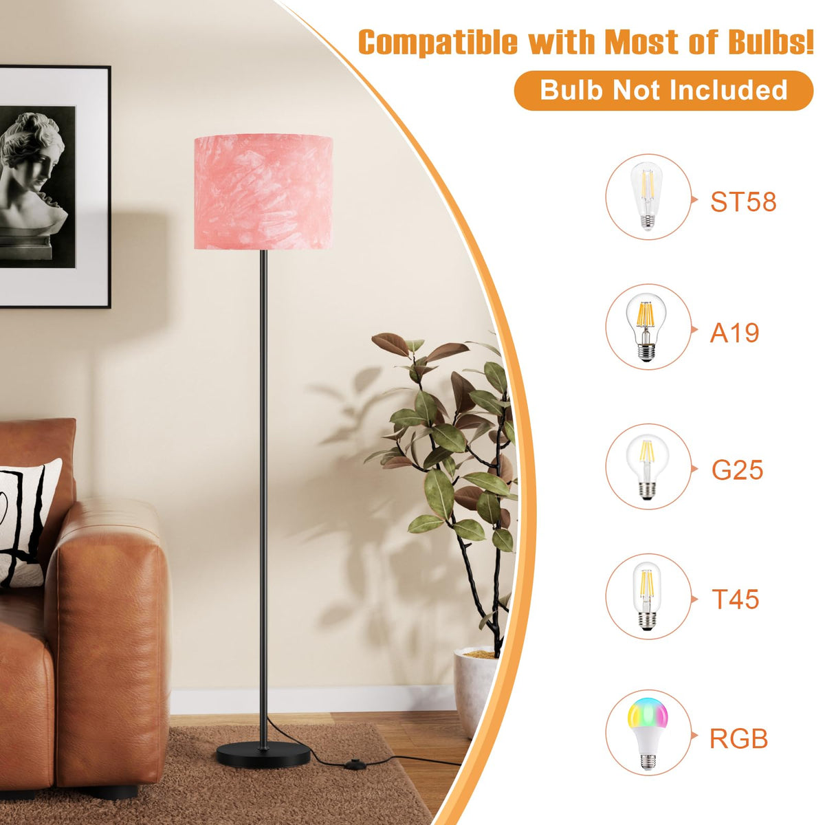 Modern Floor Lamp Simple Design with White Shade & Foot Pedal Switch