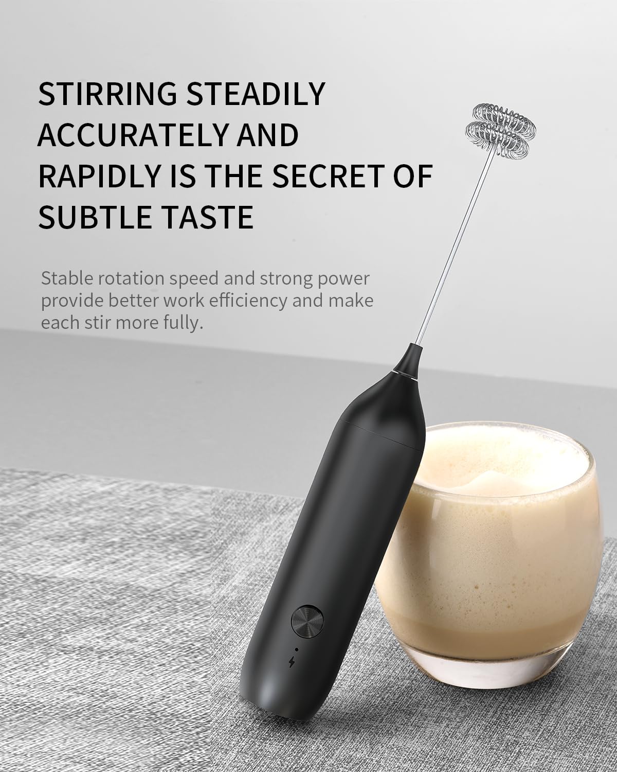CIRCLE JOY Rechargeable Milk Frother Handheld, Dual Coil Whisk Head Electric Coffee Frother, Portable Hand Frother Wand Drink Mixer for Matcha Lattes Cappuccino, Kitchen Gifts, Black