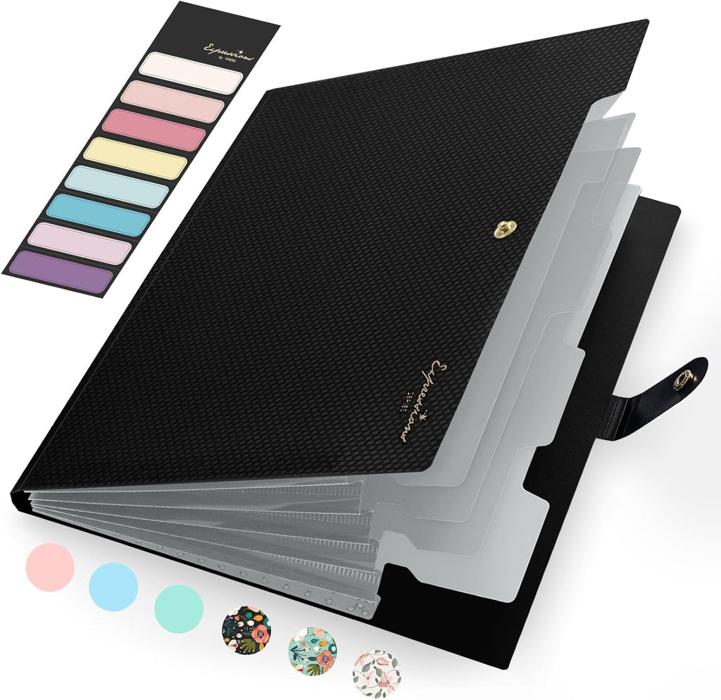 Sooez Accordion File Organizer, Expanding File Folder with Label, 5 Pockets