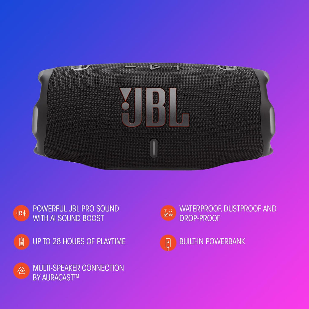 JBL Charge 6 Portable Bluetooth Speaker, Waterproof, Drop-Proof - Black
